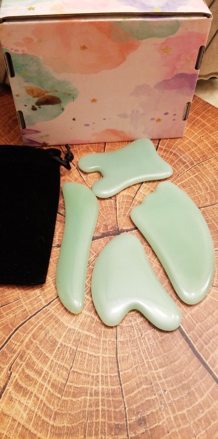 airogym 4 Pack Gua Sha Scraping Massage Tool, Natural Stone Gua Sha Board for Face and Body, Facial Tool Set for SPA Acupuncture Therapeutic Massage, Relieve Stress & Pain Treatment customer photo 2