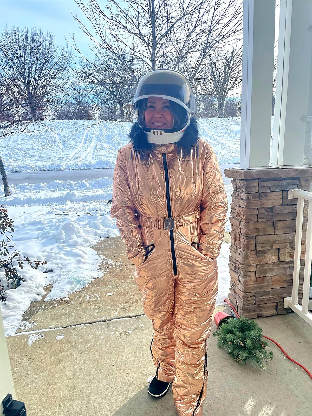 Women's Winter Ski Suit Fur Collar Coat Windproof Waterproof Warm Ski Jumpsuit Snowsuits customer photo 1