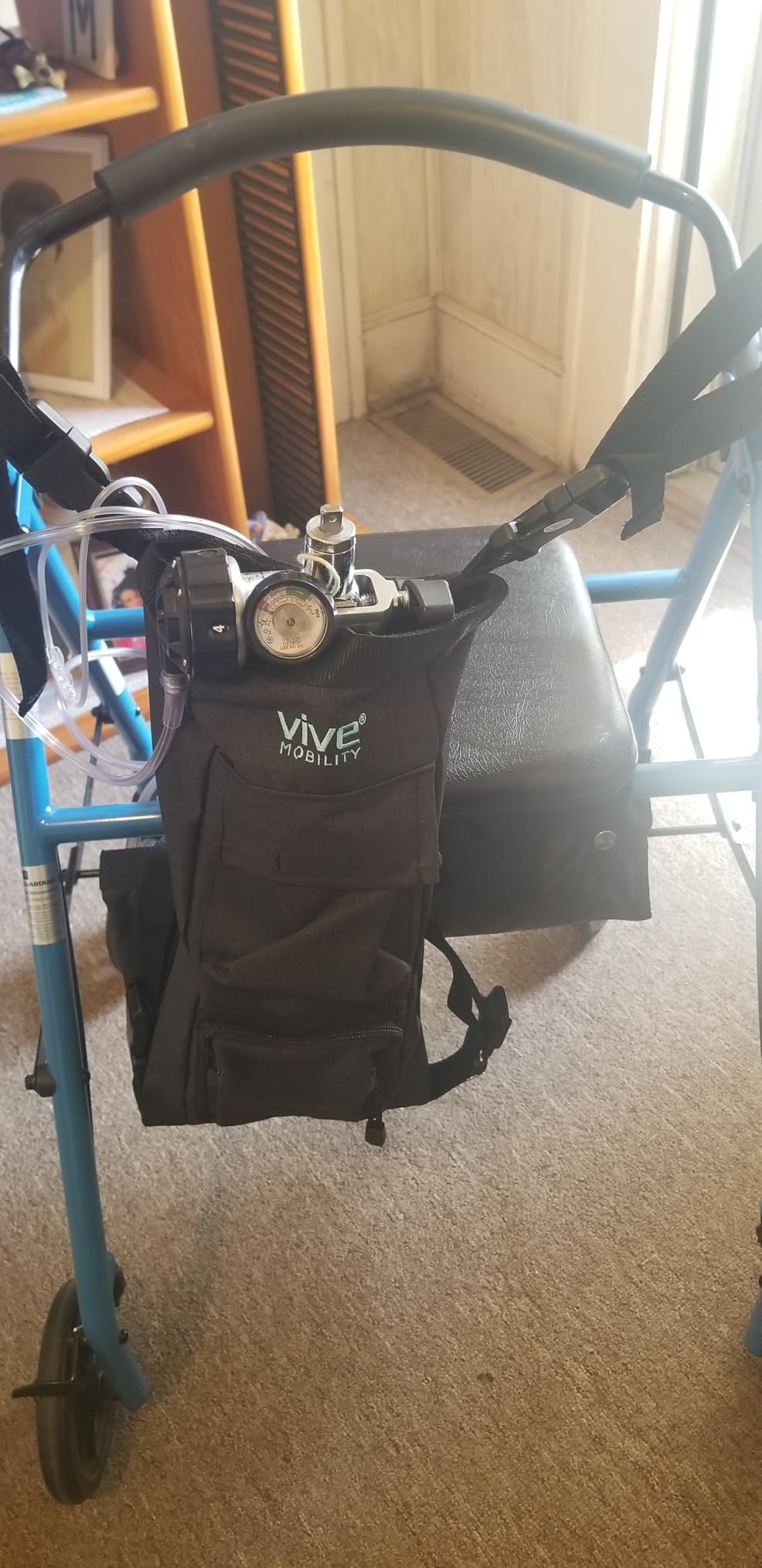 Vive Oxygen Tank Holder for Wheelchair - Portable Medical Cylinder Backpack | For Travel - Carrier Accessories Bag for Walker, Rollator, Scooter - Case Fits Canister Sizes M2, M4, M6, M9, C, D, E (Black) customer photo 2