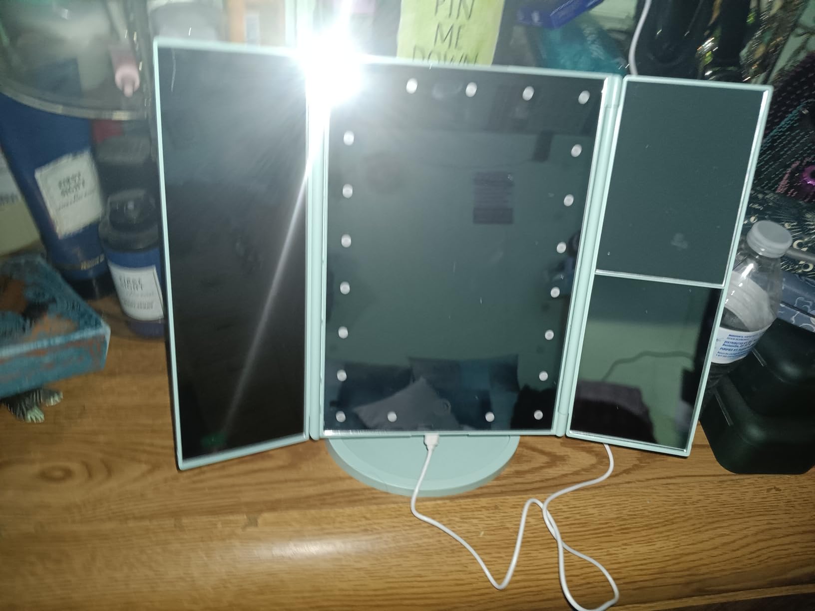 Flymiro Tri-fold Lighted Vanity Makeup Mirror with 3x/2x Magnification, Light up Mirror for Makeup, Touch Screen 21 LEDs, 180° Rotation Countertop Cosmetic Mirror, Gifts for Women Mom Teen Girls customer photo 2