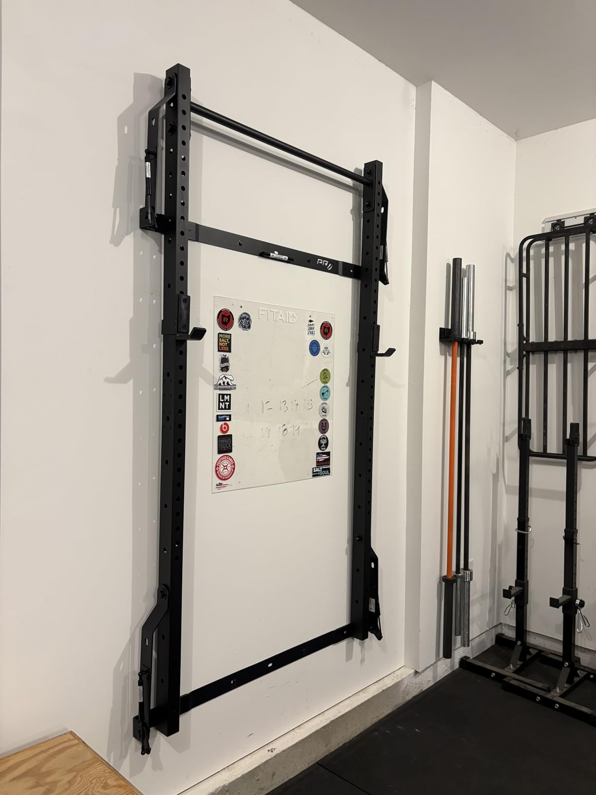 PRx Performance Murphy Foldable Squat Rack with Space-Saving Pull-Up Bar - Wall-Mounted Gym Equipment, Includes J-Cups for Barbell, Ideal for Strength Training, Bench Press and Leg Squats customer photo 2