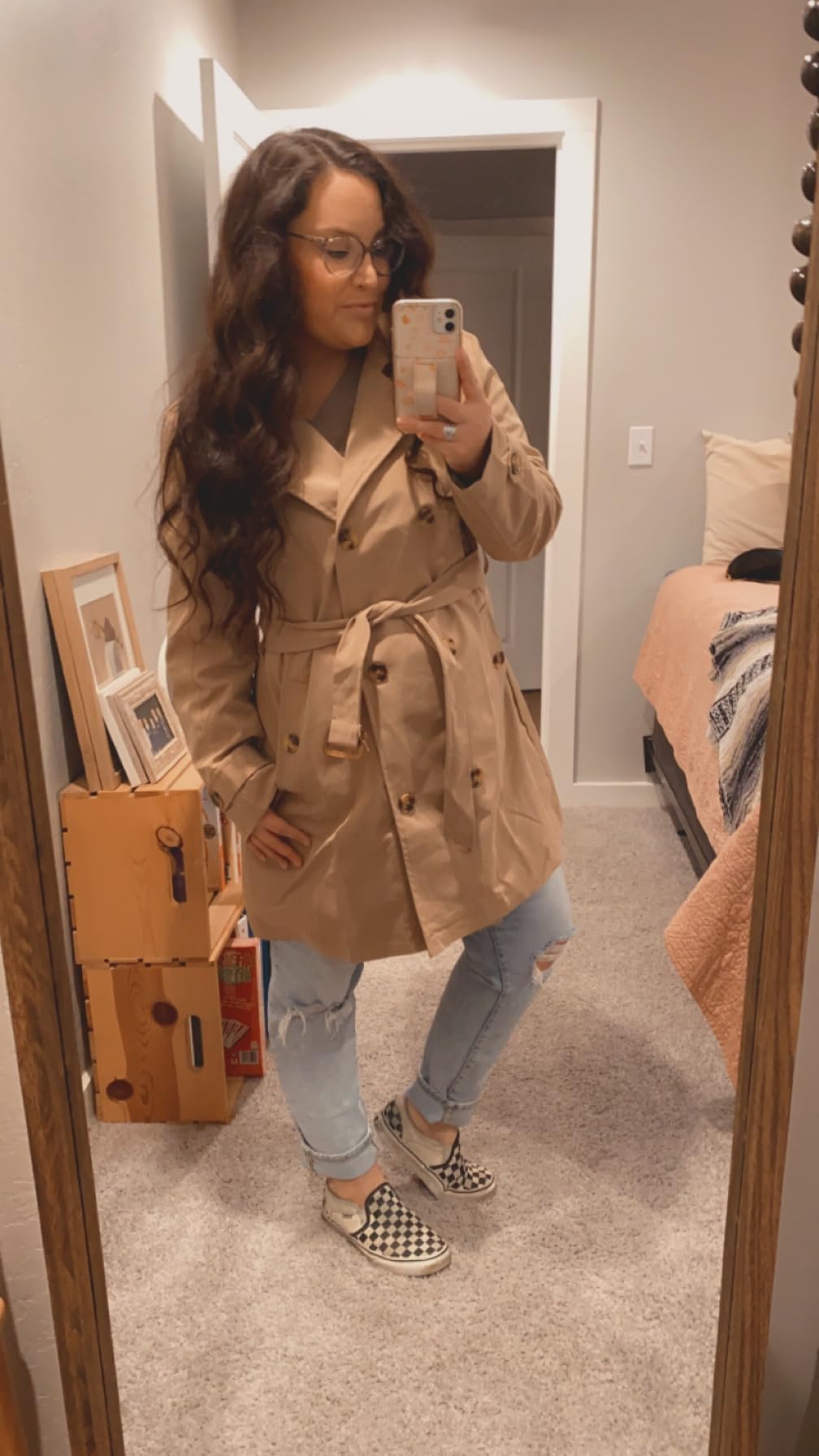 Women's Trench Coat Double-Breasted Classic Lapel Overcoat Belted Slim Outerwear Coat with Detachable Hood customer photo 2