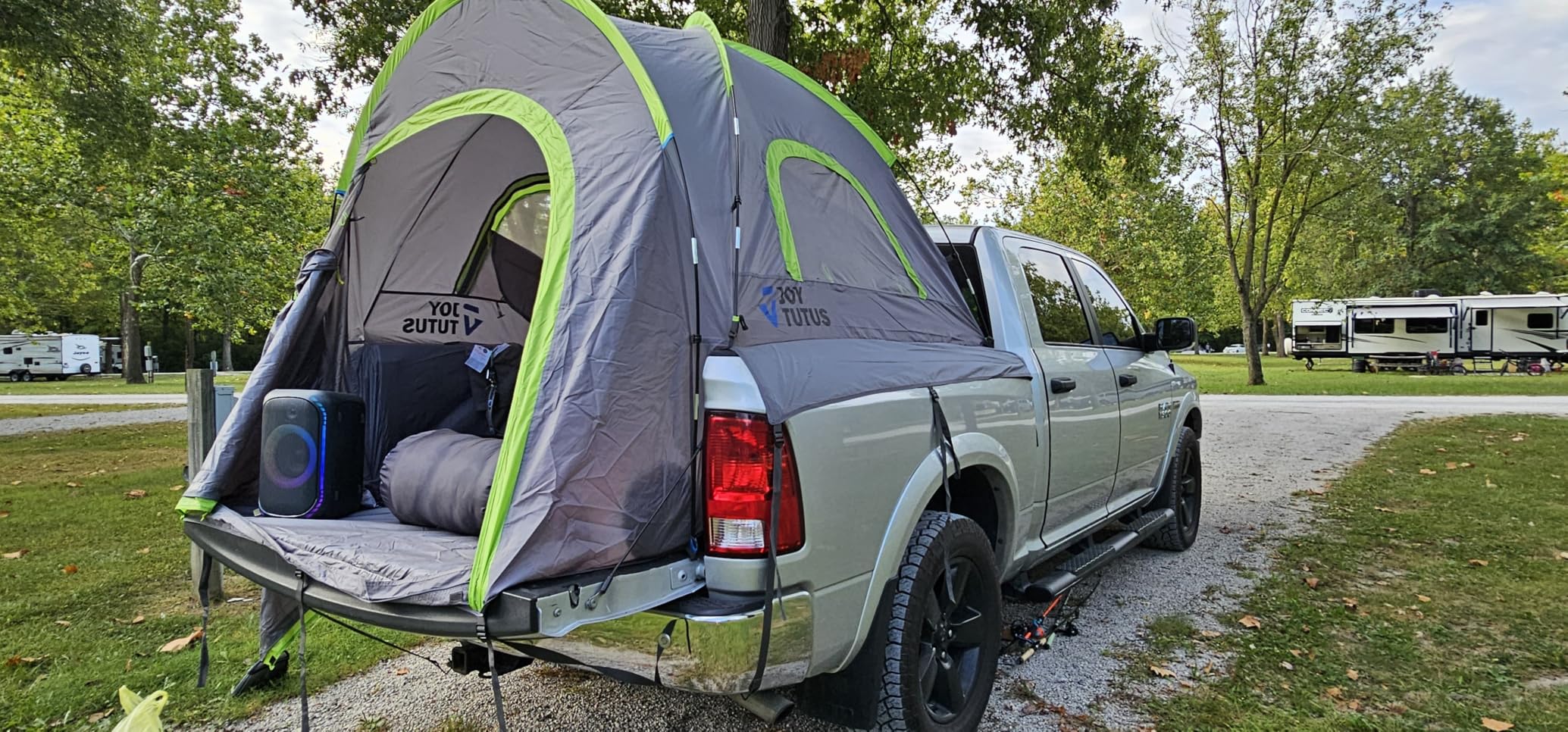 JOYTUTUS Pickup Truck Tent 2.0, Waterproof PU2000mm Double Layer for 2 Person, Portable Truck Bed Tent with Rainfly, 5.5'-5.8' Camping Preferred - Green customer photo 2