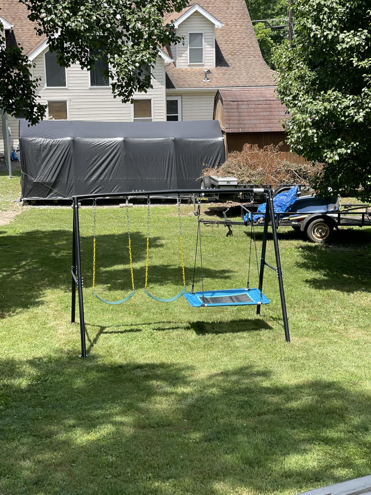 Hapfan 600lbs Heavy Duty Swing Set with 1 Platform Swing, 2 Belt Swings, A Frame Metal Swing Set for Outdoor Backyard (Patented) customer photo 2