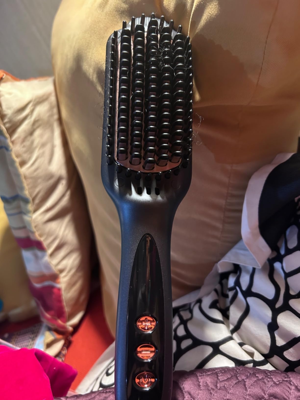 LANDOT Hair Straightener Brush for Frizz-Free & Smooth Results - Ionic Ceramic Straightening Brush with 12 Temp Settings(250-450F), Ideal for Medium & Long Hair, Dual Voltage & Fast Heating customer photo 2