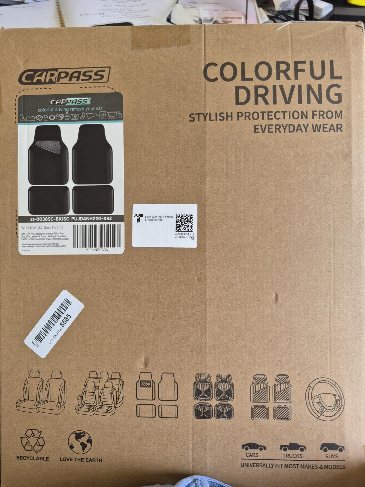 CAR PASS Waterproof Universal Fit Car Floor Mats, Faux Leather Car Carpet Mats, Black Car Mats with Anti-Slip Nibbs Backing & Driver Heel Pad Fit for SUV, Vans, Sedans, Trucks, Set of 4pcs (All Black) customer photo 1