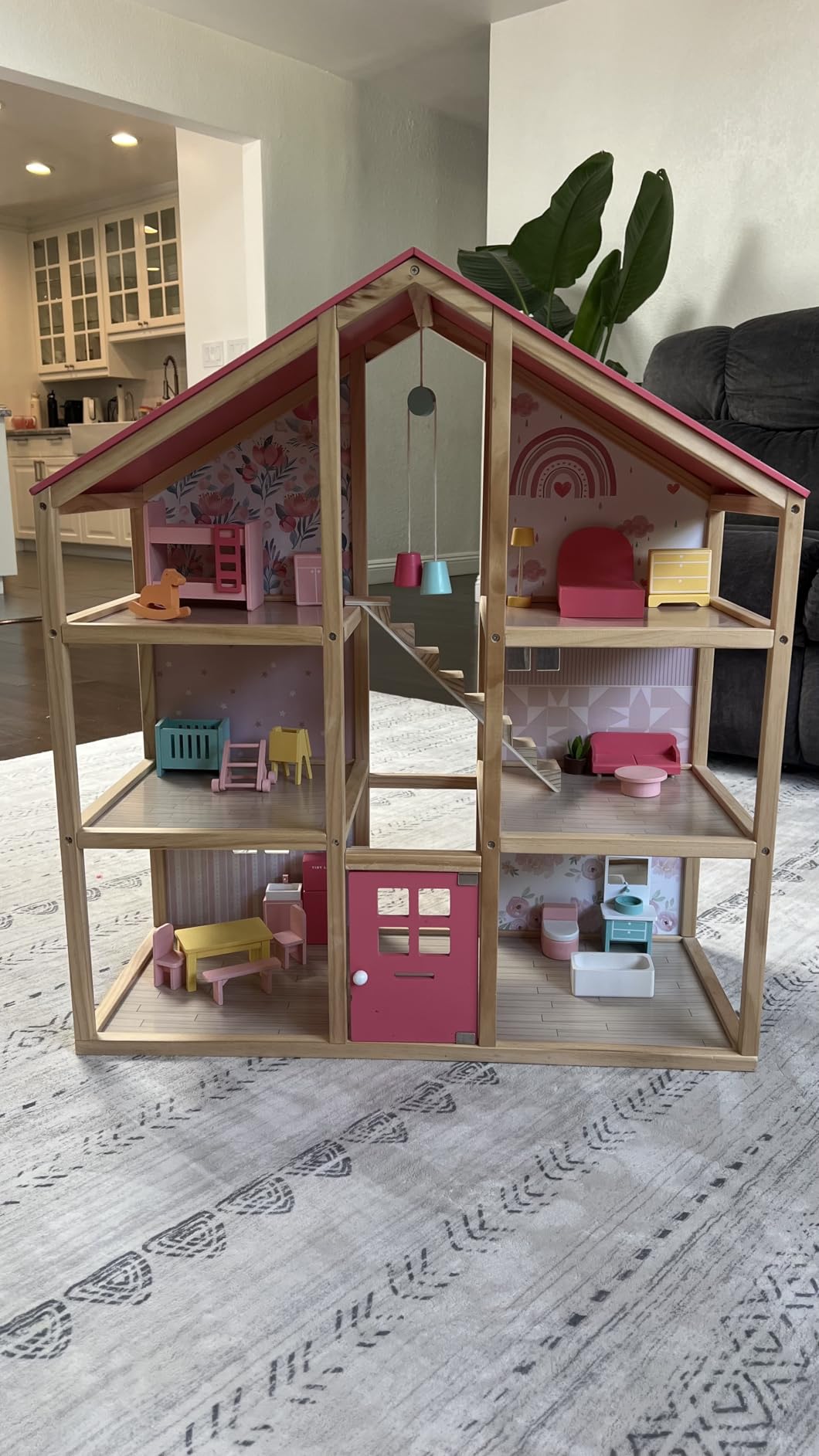 Tiny Land Wooden Dollhouse for Girls - 6 Rooms Wooden Doll House, DIY Pretend Doll House with 31Pcs Furniture Accessories, Creative Gift for Girl Ages 3+ customer photo 1