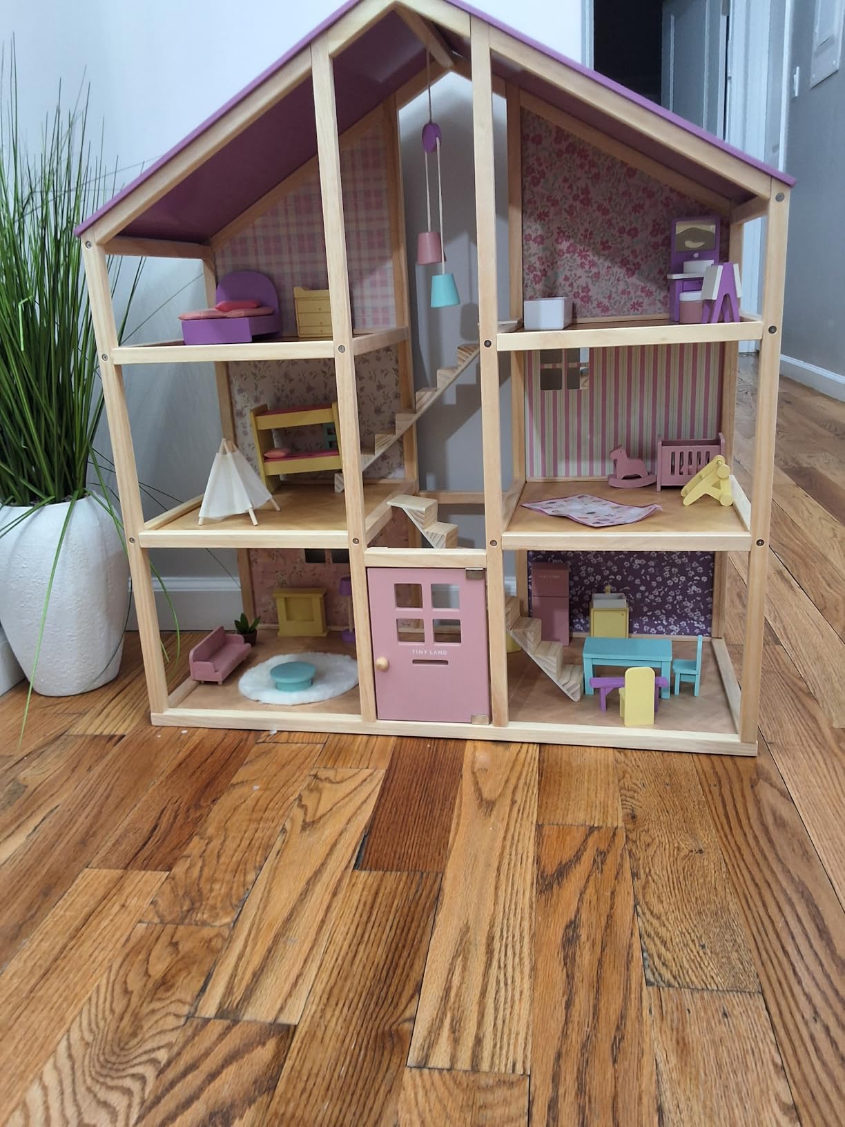 Tiny Land Wooden Dollhouse for Girls - 6 Rooms Wooden Doll House, DIY Pretend Doll House with 31Pcs Furniture Accessories, Creative Gift for Girl Ages 3+ customer photo 2