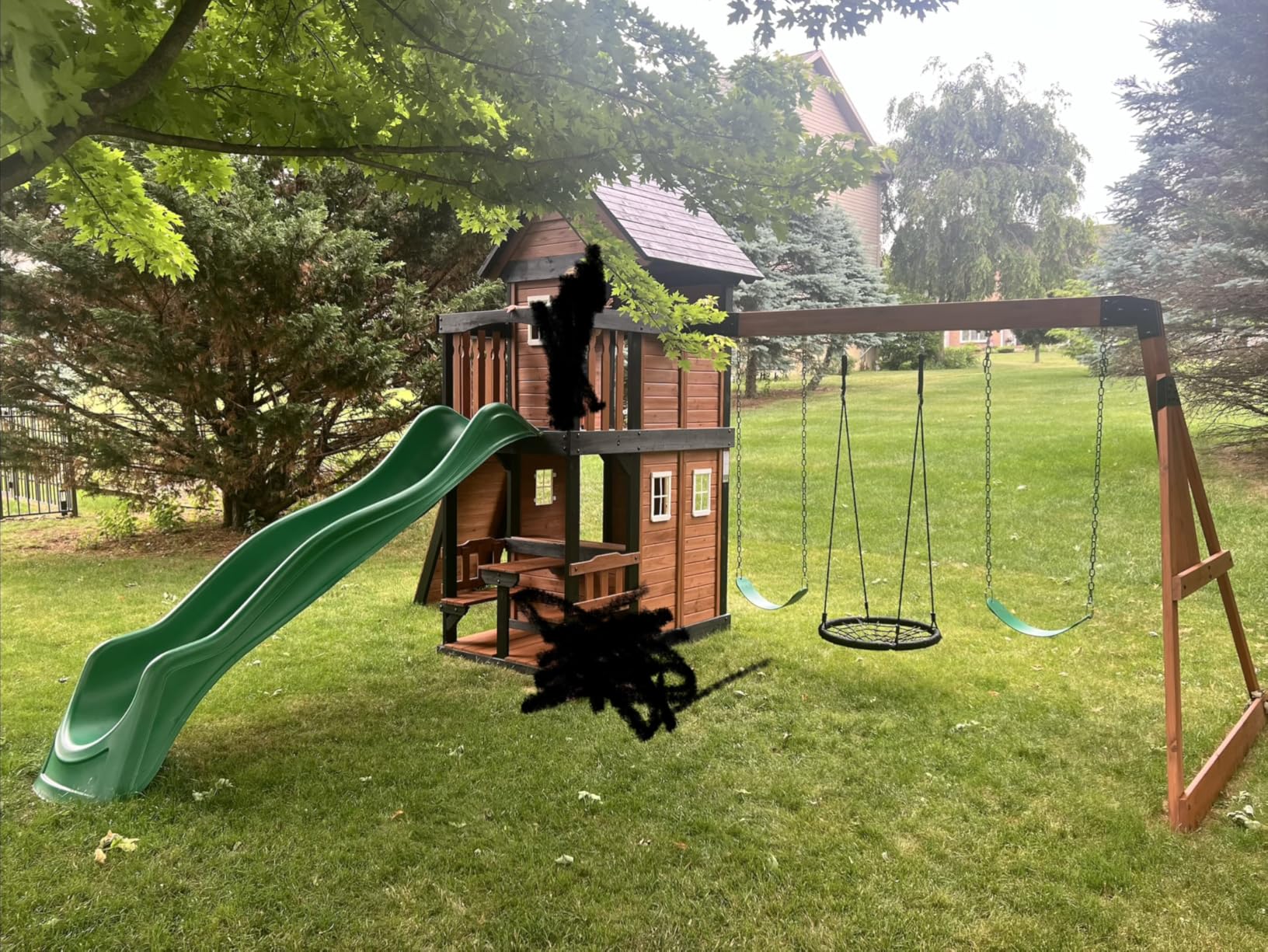 Backyard Discovery Canyon Creek Cedar Wood Swing Set with Wave Slide, Clubhouse, Play Kitchen, Picnic Area, Belt Swings, Web Swing, Rock Wall, Balconies, Playhouse, Step Ladder, Outdoor Playset customer photo 1