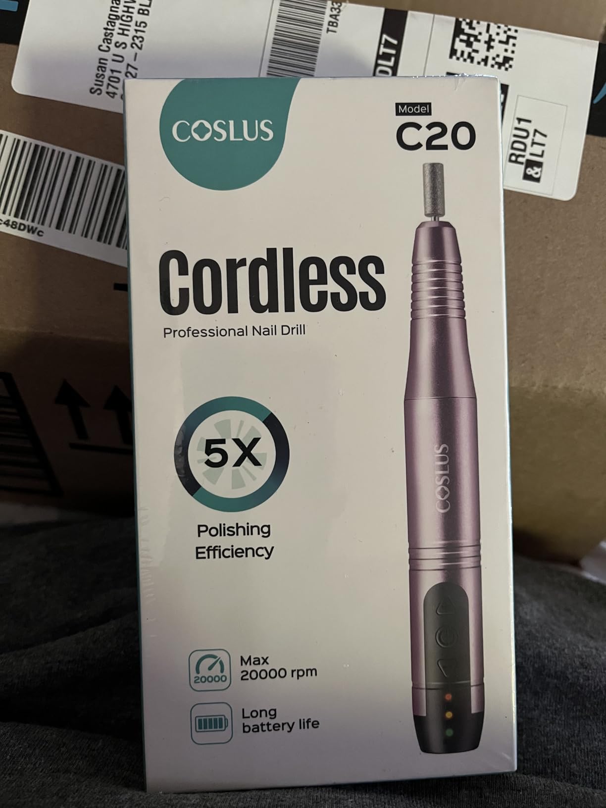 COSLUS C20 Cordless Nail Drill Electric File: Professional for Acrylic Gel Dip Powder Nails, Portable All-in-One Nail Drill Machine Kit for Manicure & Pedicure, Rechargeable Lightweight, Purple customer photo 1