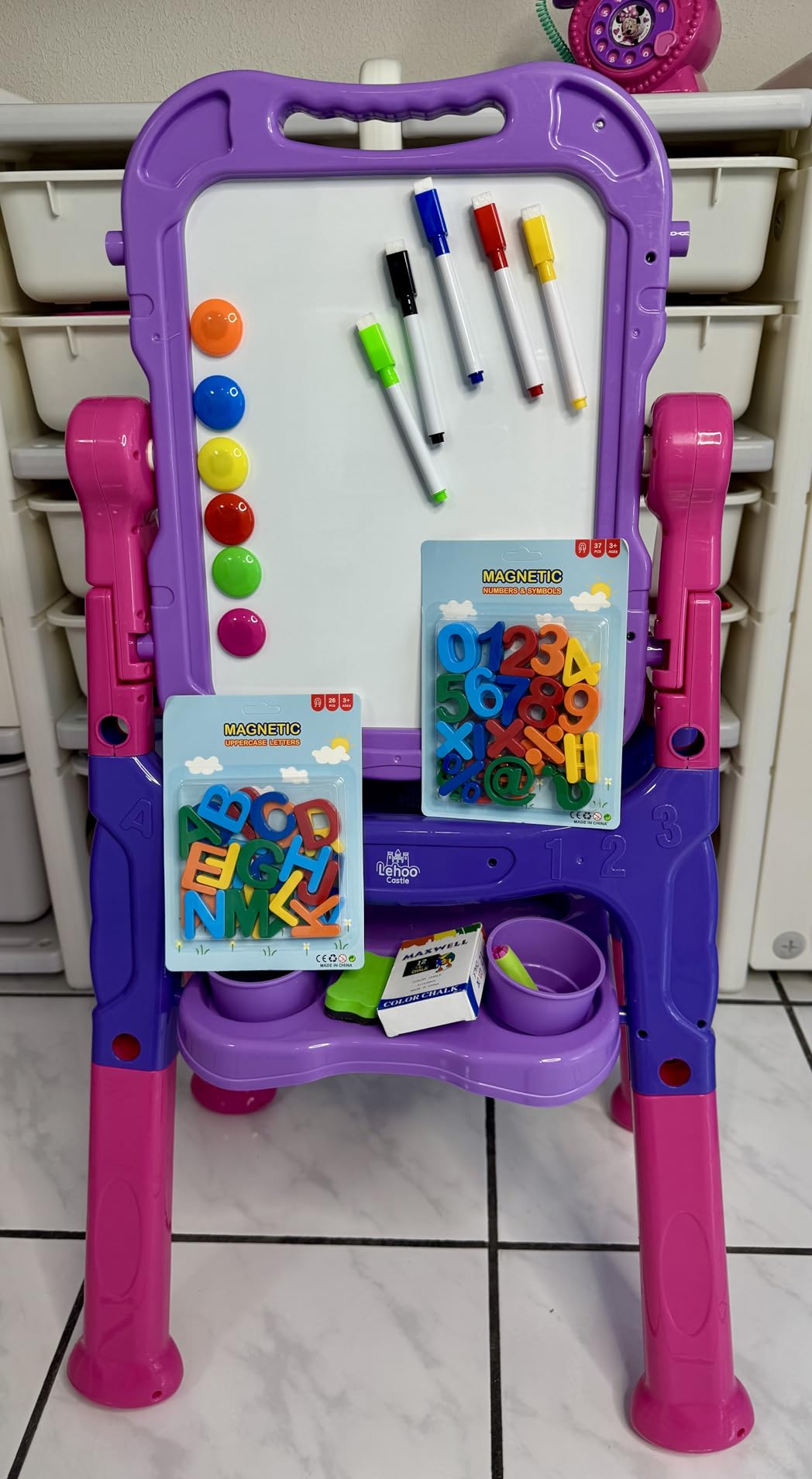 Lehoo Castle Easel for Kids, Adjustable Standing Art Easel for Kids 3 4, Magnetic Chalkboard Whiteboard with Drawing Accessories, Gifts for Toddler Boys Girls customer photo 1