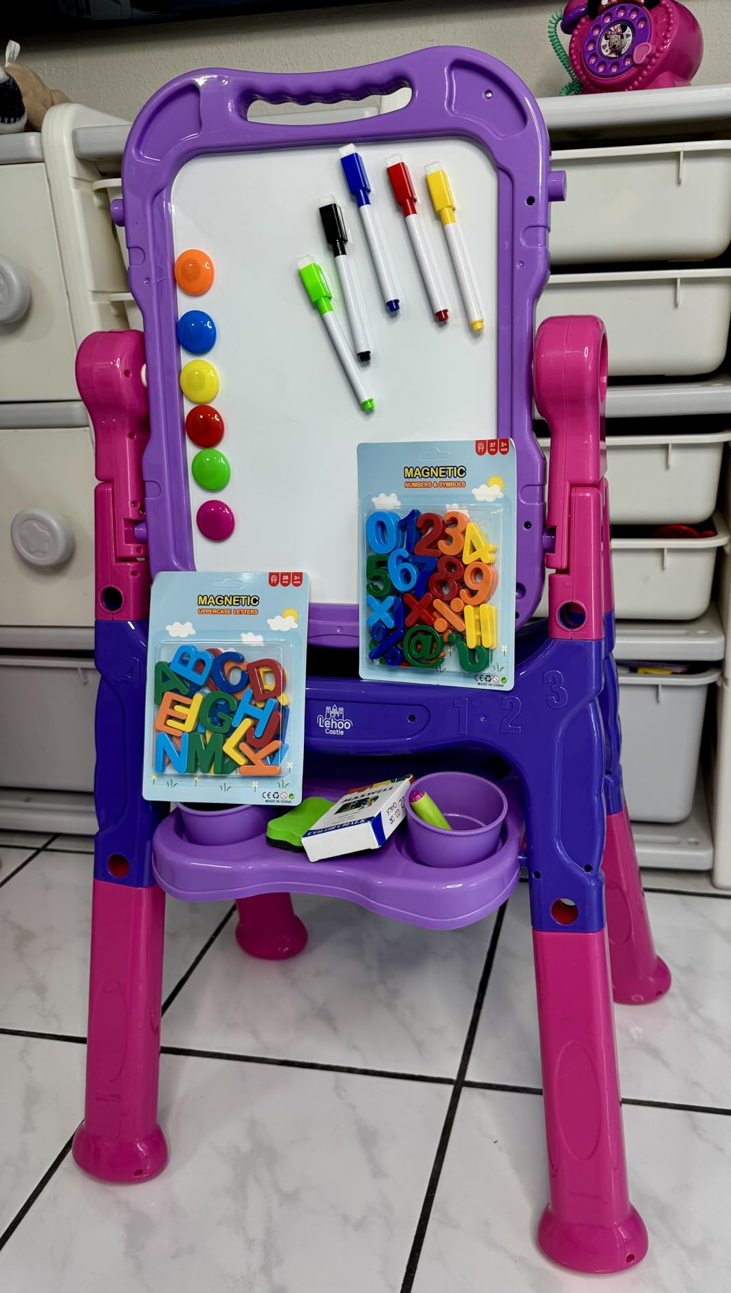 Lehoo Castle Easel for Kids, Adjustable Standing Art Easel for Kids 3 4, Magnetic Chalkboard Whiteboard with Drawing Accessories, Gifts for Toddler Boys Girls customer photo 2