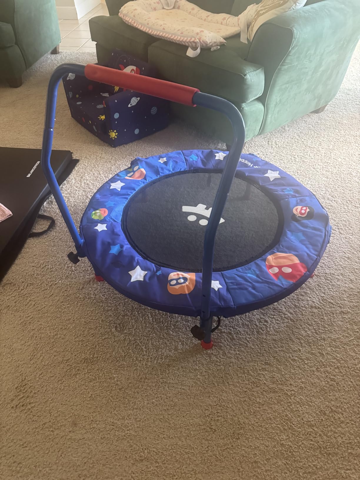 Happin 36'' Toddler Trampoline Indoor, Foldable Mini Trampoline for Kids Ages 2-6, ASTM Certified, Adjustable Handle, Safety Pad for Indoor & Outdoor, Baby Trampolines, for Boy & Girl customer photo 1