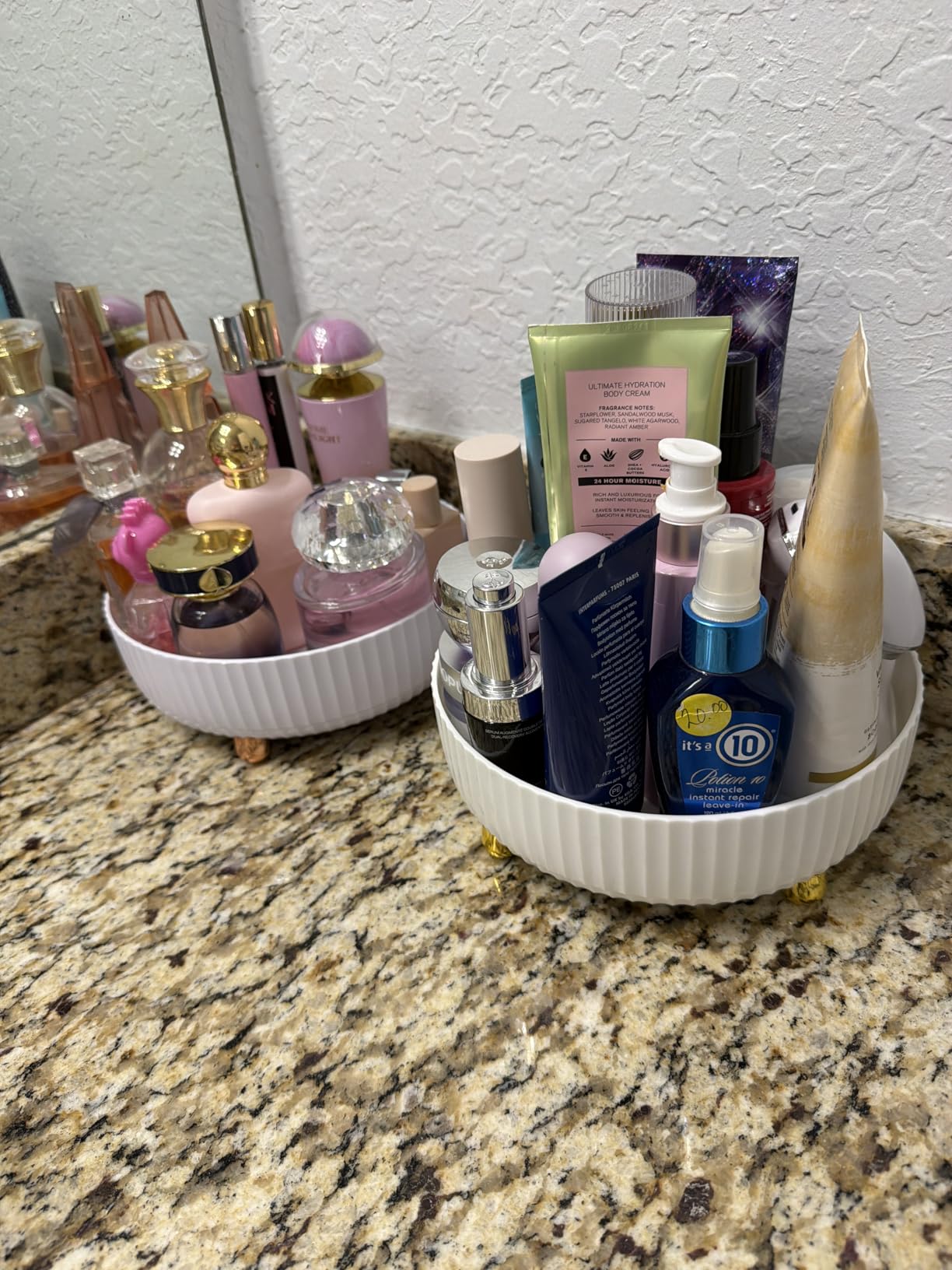 Anyoifax Makeup Perfume Organizer Tray 360 Degree Rotating Lazy Susan Skincare Lotion Organizer Spinning Cosmetics Storage for Dresser, Vanity, Bathroom Countertop, Small Ivory White customer photo 2