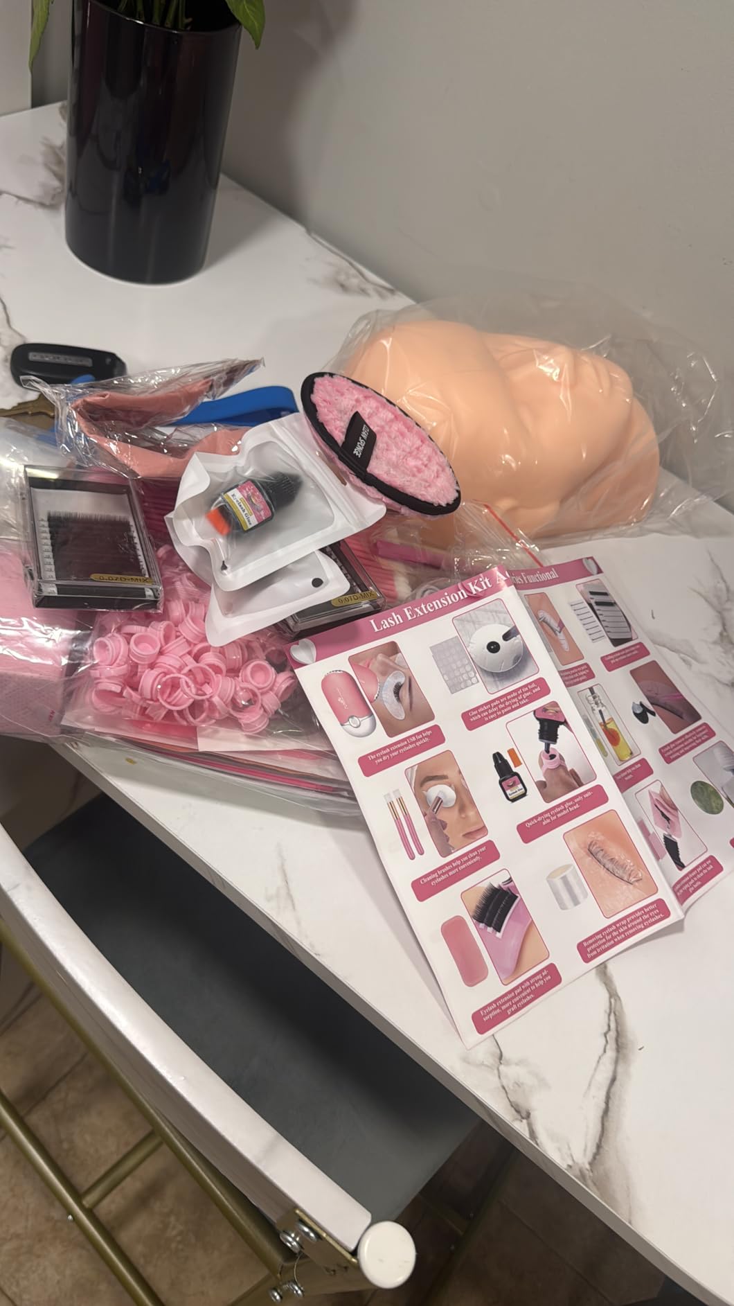 Lashes Kit for Eyelash Extension Beginner Lash Tech Starter Kit with Eye Lash Mannequin Head, Professional Eyelash Extension Kit with Lash Fan, Extension Glue and Eyelash Remover for Practice Training customer photo 1