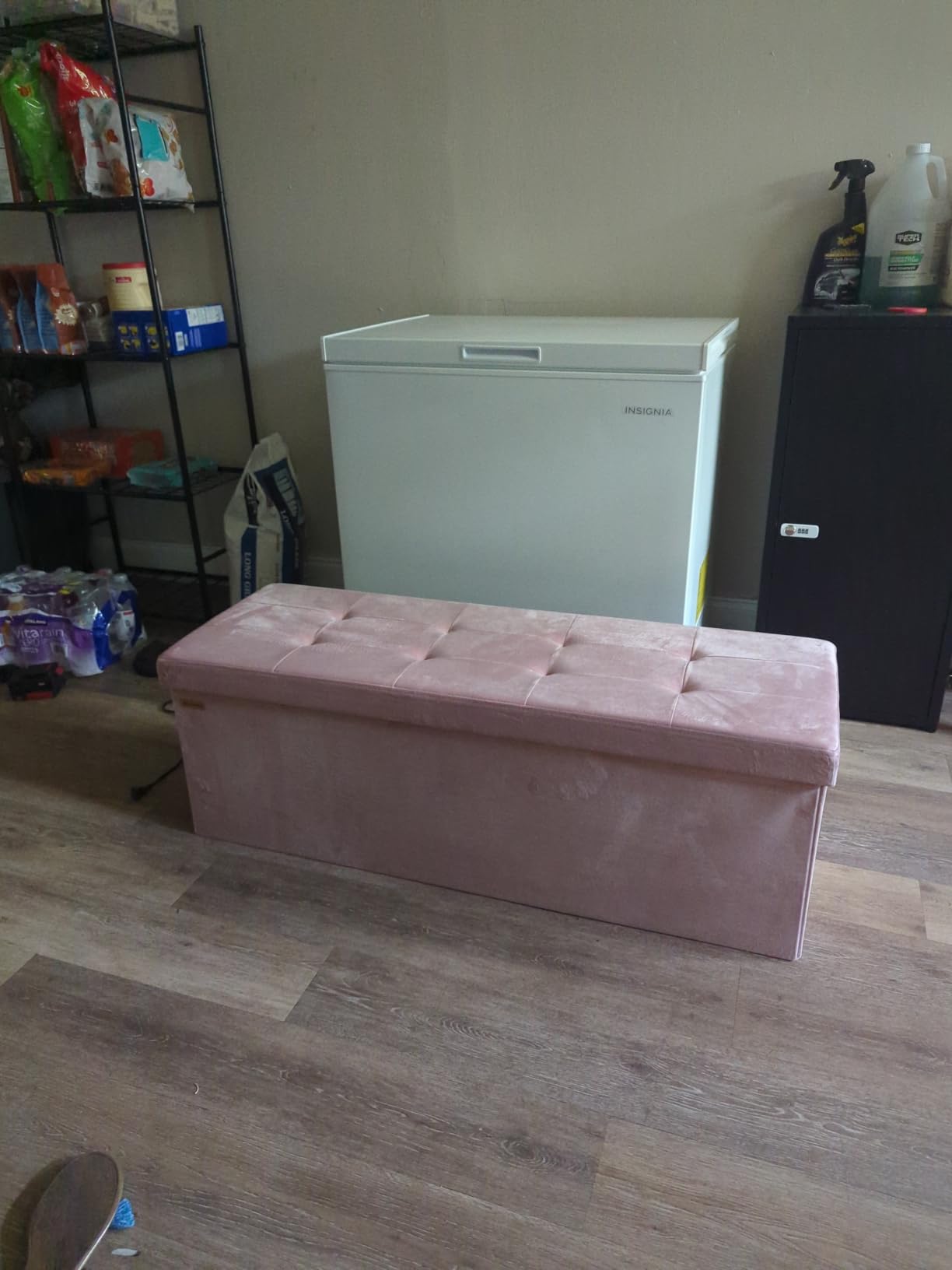 SONGMICS Mazie Collection - Storage Ottoman Bench, Foldable Foot Rest, 15 x 43 x 15 Inches, End of Bed Bench, Storage Chest, Load 660 lb, Living Room, Bedroom, Entryway, Jelly Pink ULSF277R01 customer photo 2