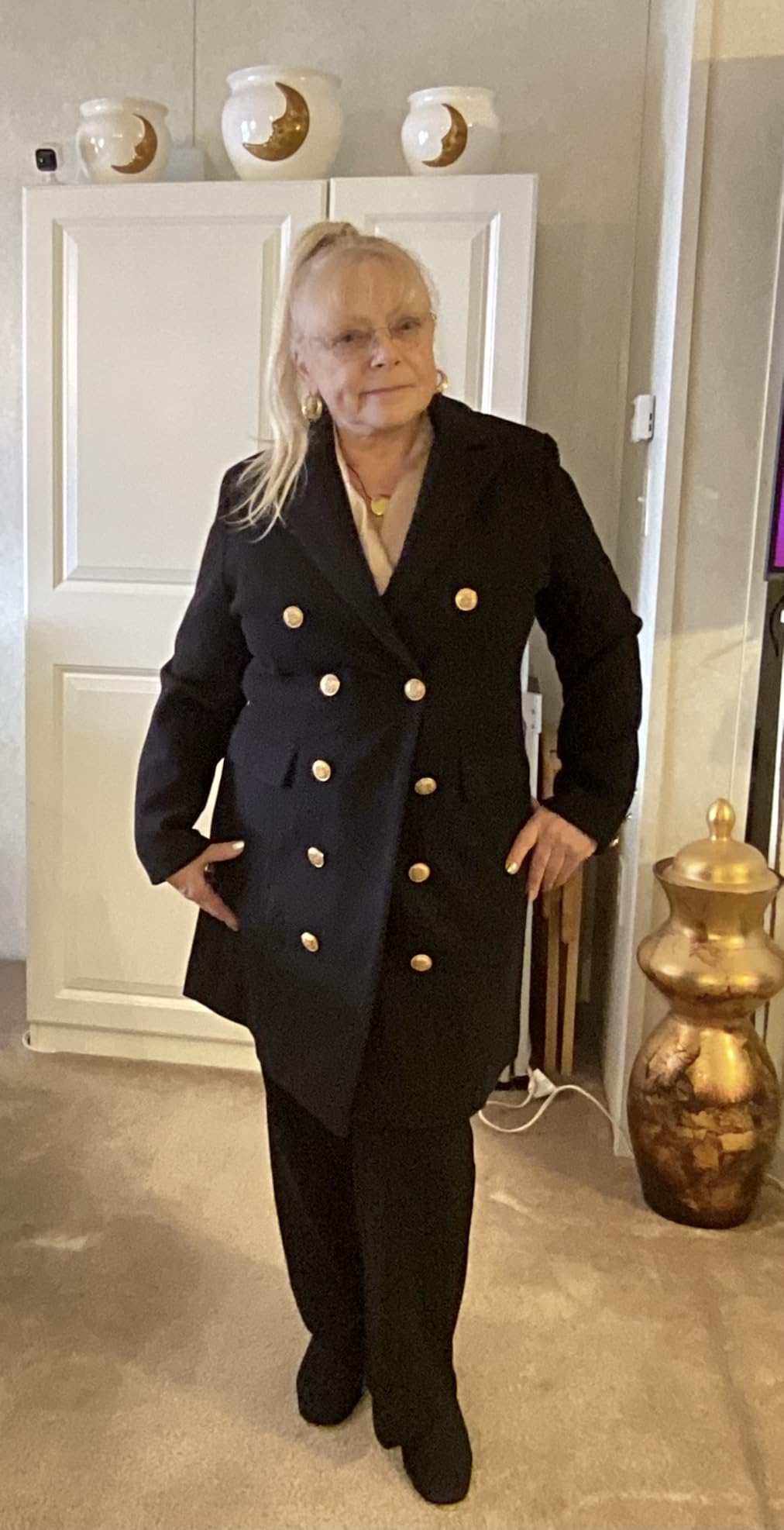 Women's Fall Winter Wool Coats Double Breasted Midi Peacoat Trench Coats customer photo 1