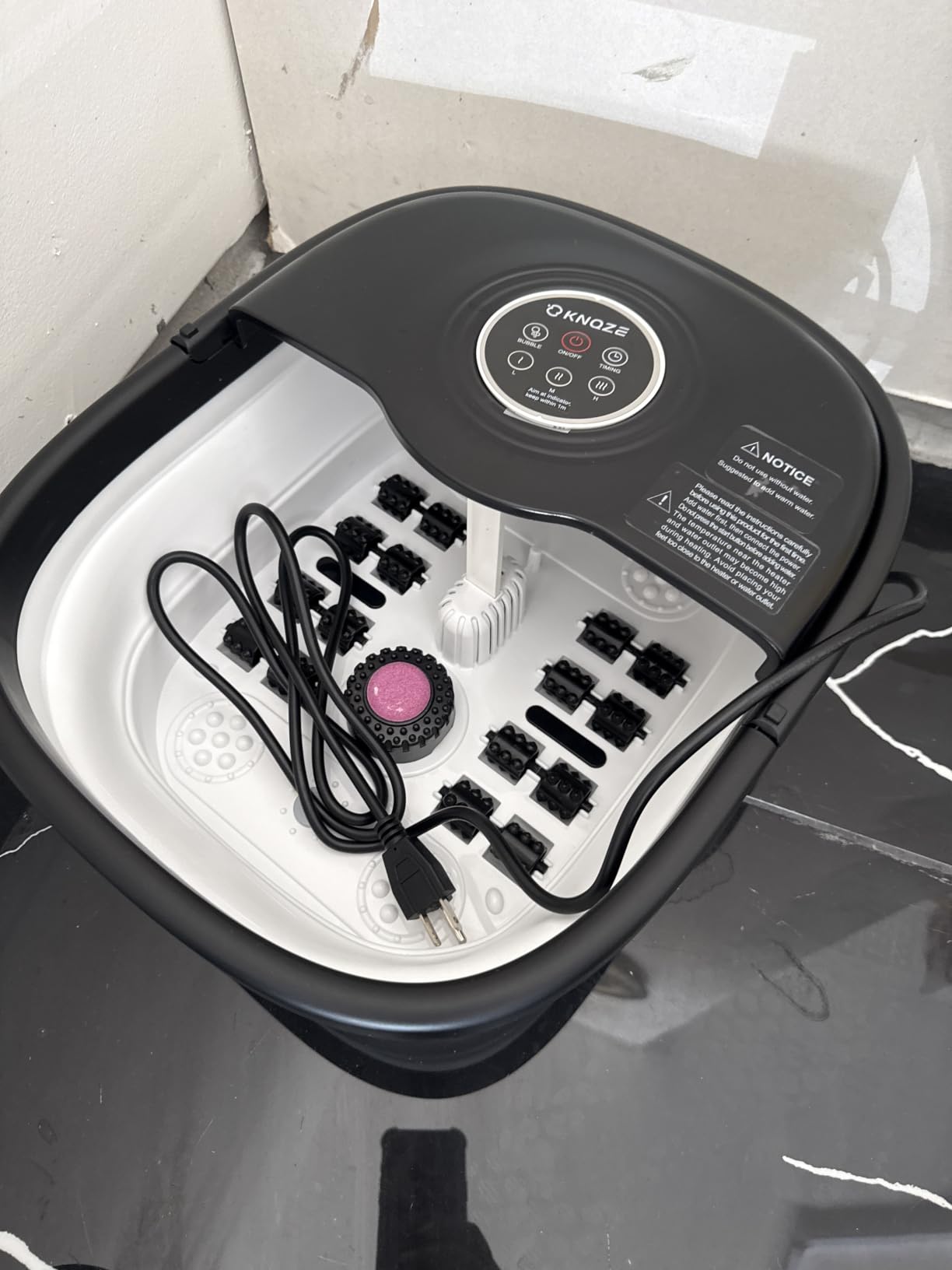 KNQZE Collapsible Foot Spa Electric Foot Bath with Heat, Bubble, Remote, 24 Motorized Shiatsu Massage Balls. Pedicure Soaking tub for Feet Stress Relax (Black) customer photo 1