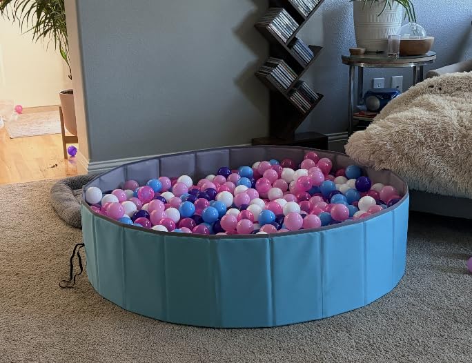 Hikiddy Large Ball Pit for Toddlers - 44in Baby Ball Pool with Playmat, Hold Over 1000 Balls, Foldable Play Pit for Kids Dogs Indoor and Outdoor Games, Party Toys Gifts, Balls Not Include (Blue) customer photo 2