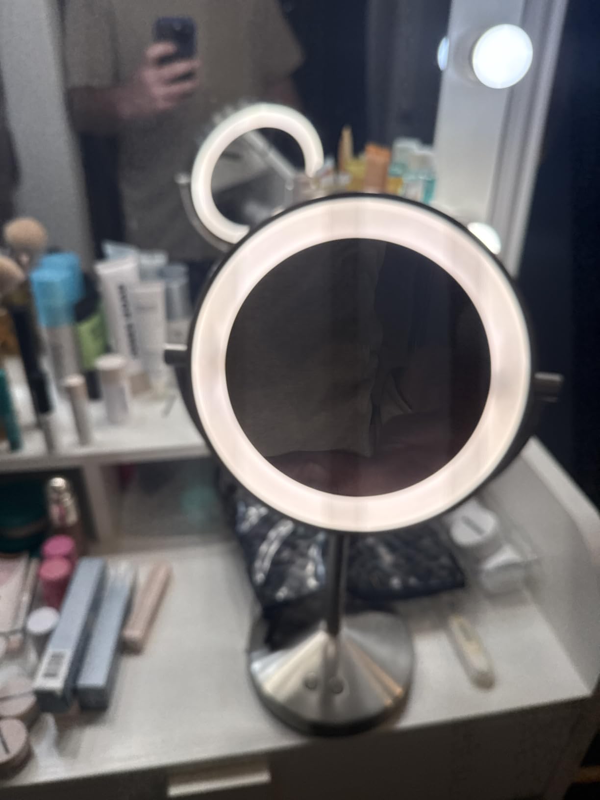 Conair Double-Sided 1X/10X Magnifying LED Vanity Mirror with 3 LED Color Modes and 360 Rotation, Satin Nickel, BE401X2L customer photo 1