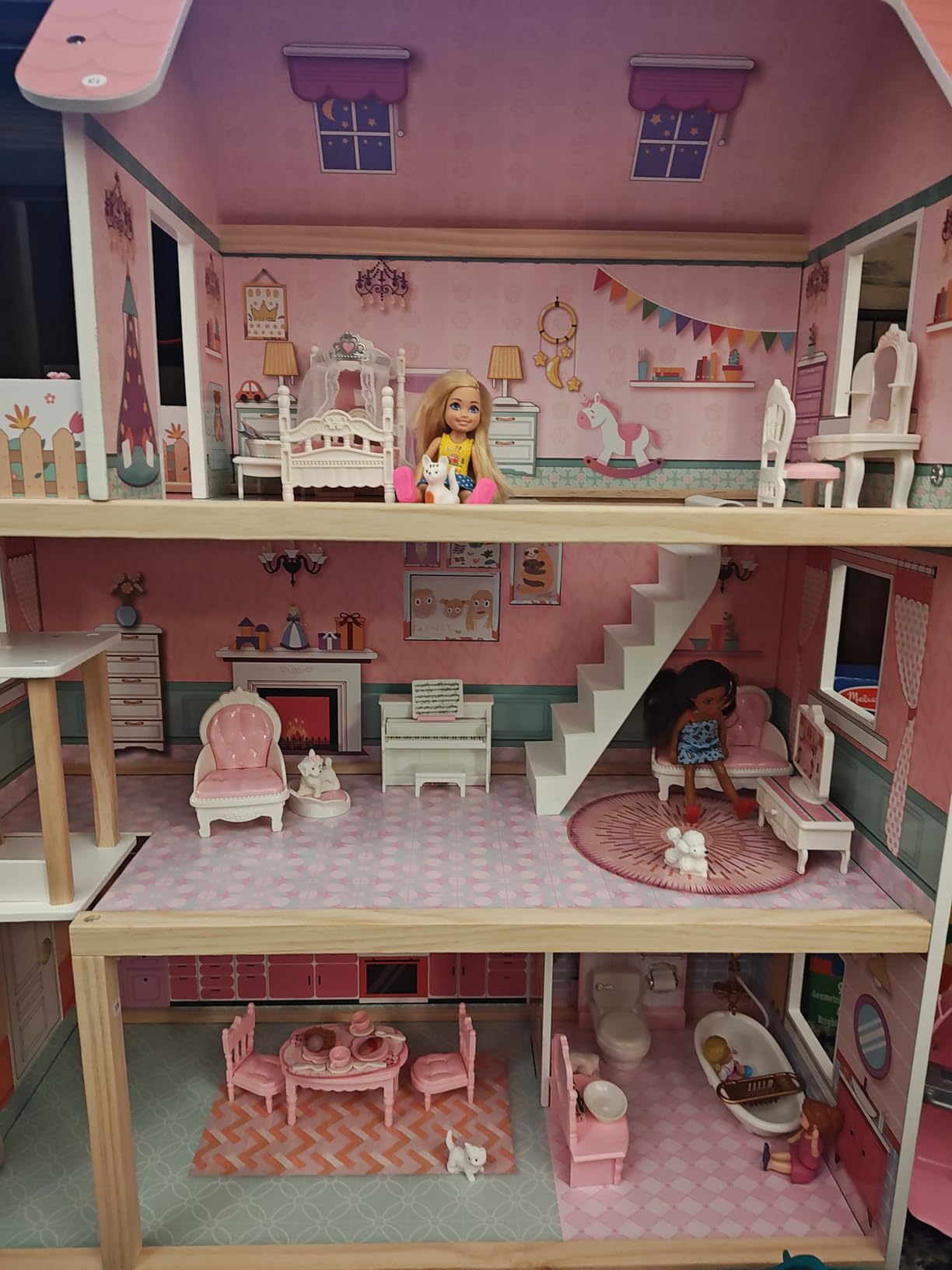 ROBUD Wooden Dollhouse, Doll House Playset with 24-pcs Exquisite Accessories, Working Elevator, Gift for Ages 3+ customer photo 1