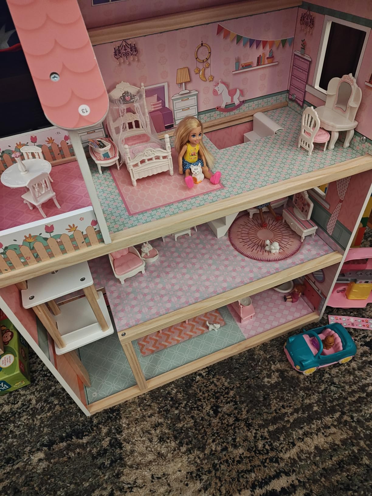 ROBUD Wooden Dollhouse, Doll House Playset with 24-pcs Exquisite Accessories, Working Elevator, Gift for Ages 3+ customer photo 2