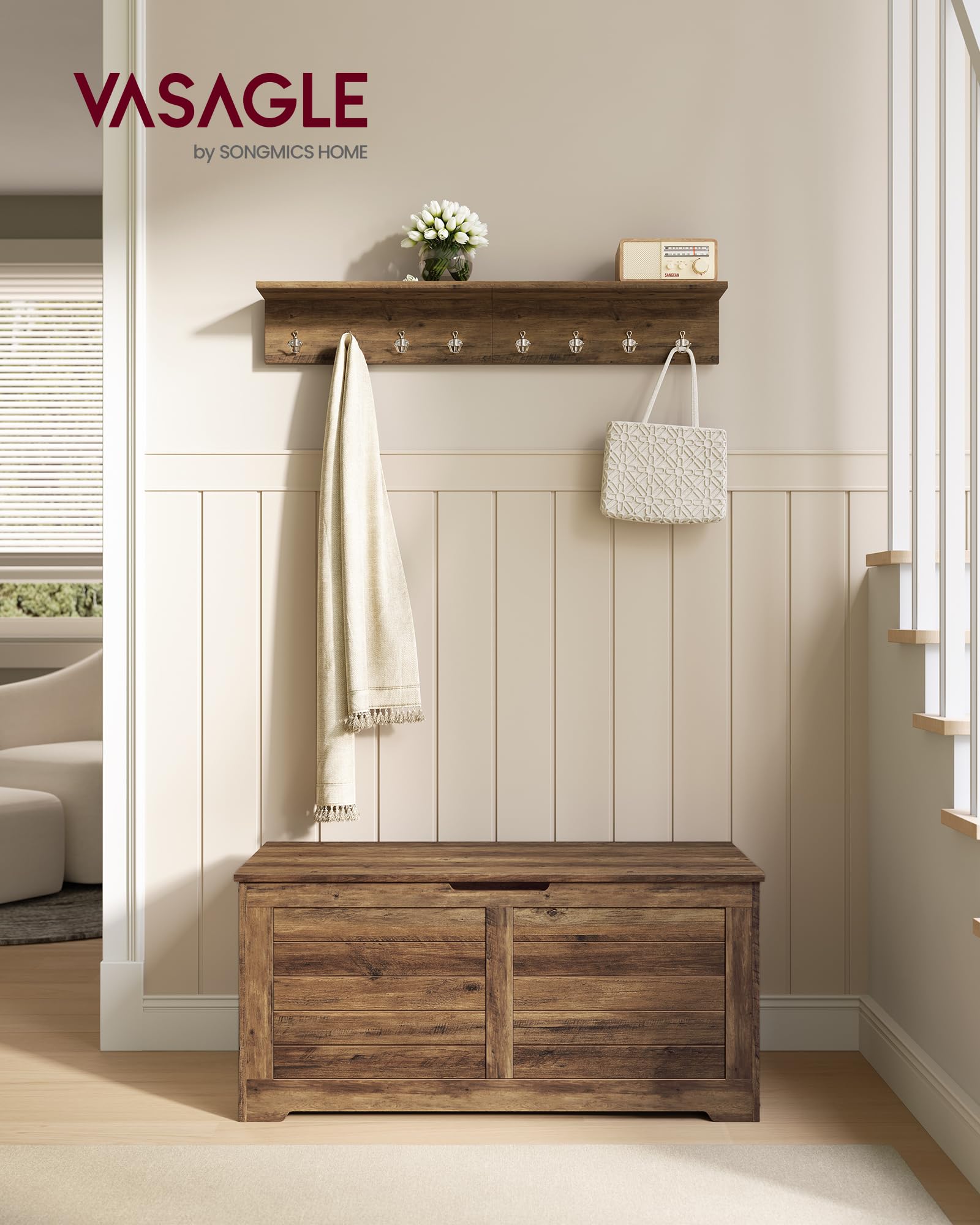 VASAGLE Storage Chest, Storage Bench with 2 Safety Hinges, Farmhouse Style, 15.7 x 39.4 x 18.3 Inches, for Entryway, Bedroom, Living Room, Honey Brown ULSB061K01 customer photo 2