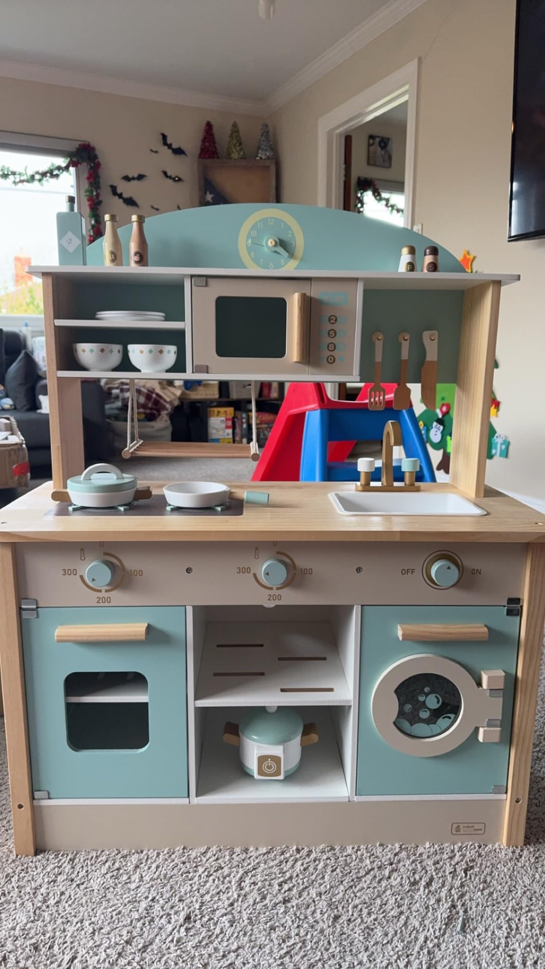 ROBOTIME Wooden Play Kitchen, Toddler Kitchen Playset with Oven, Fridge & Washing Machine, Kids Kitchen Playset Gift for 3+ Year Old Boys & Girls customer photo 2