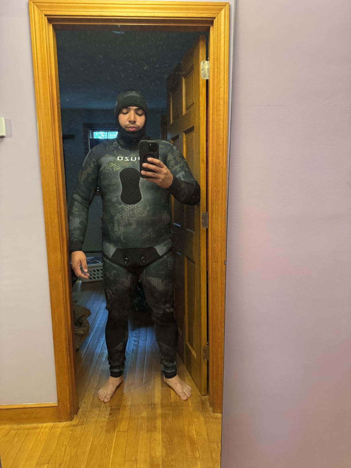 5MM Neoprene Spearfishing Wetsuit with Hooded, 2 Pieces Long Sleeve Full Body Camouflage Hunting Diving Suit for Cool Water Freediving customer photo 2