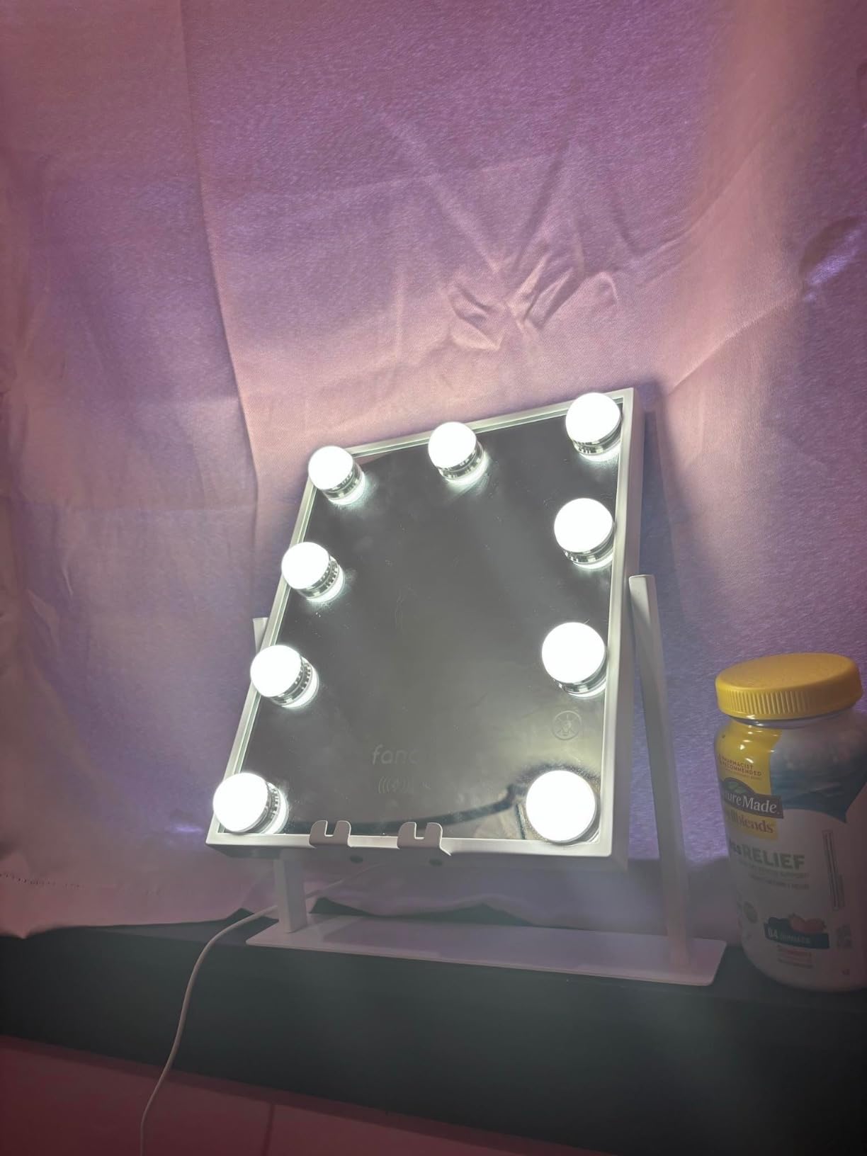 Fancii Vanity Mirror with Lights, BT Speaker, Wireless Charging - Detachable 10X Magnifying Mirror, 9 Hollywood Bulbs, LED Lighted Makeup Mirror with Phone Stand, 3 Color Modes, Adjustable Tilt customer photo 2