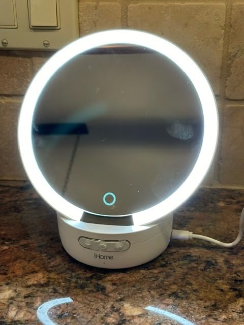 iHome Makeup Mirror with Lights and Bluetooth Speaker, Travel Mirror is Portable and Rechargeable - White (iCVBT9W.EXv24) customer photo 1