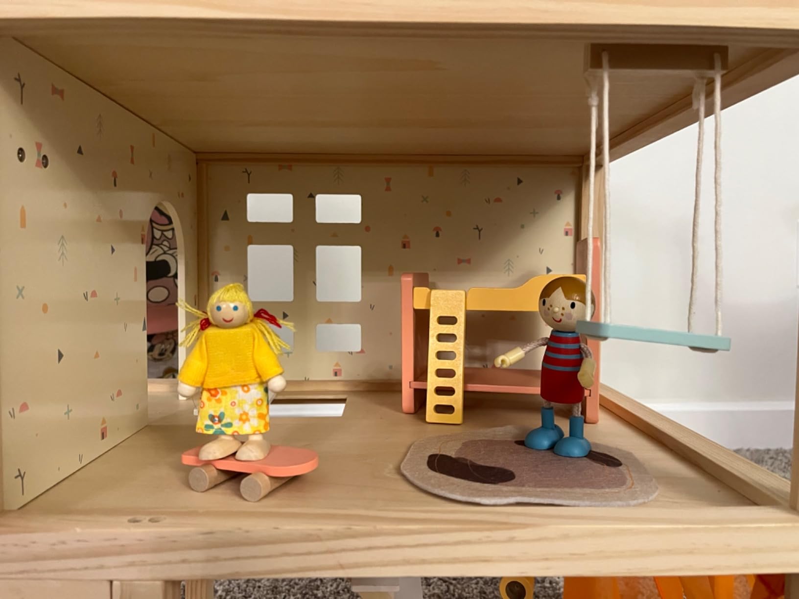 Giant bean Large Wooden Dollhouse with 32 Pcs Furniture Accessories, 3-Story Doll House 5 Rooms Balcony Wooden Stairs, Ideal Dollhouse Toy for Kids Ages 3+, 30