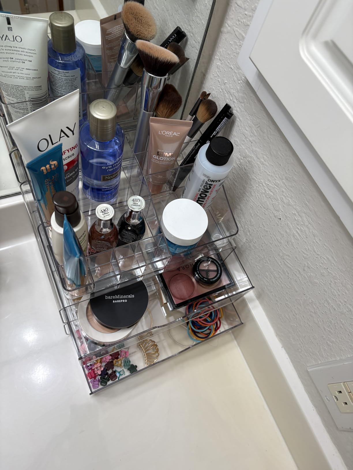 Vtopmart 3 Tier Clear Makeup Organizer with Drawer, Cosmetic Storage for Dresser Countertop and Bathroom Vanity, Beauty Holder for Lipstick Brush Skincare customer photo 1