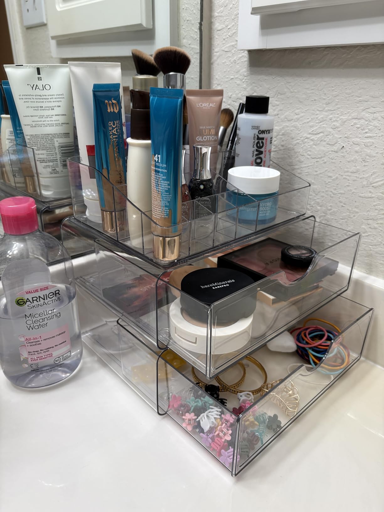 Vtopmart 3 Tier Clear Makeup Organizer with Drawer, Cosmetic Storage for Dresser Countertop and Bathroom Vanity, Beauty Holder for Lipstick Brush Skincare customer photo 2