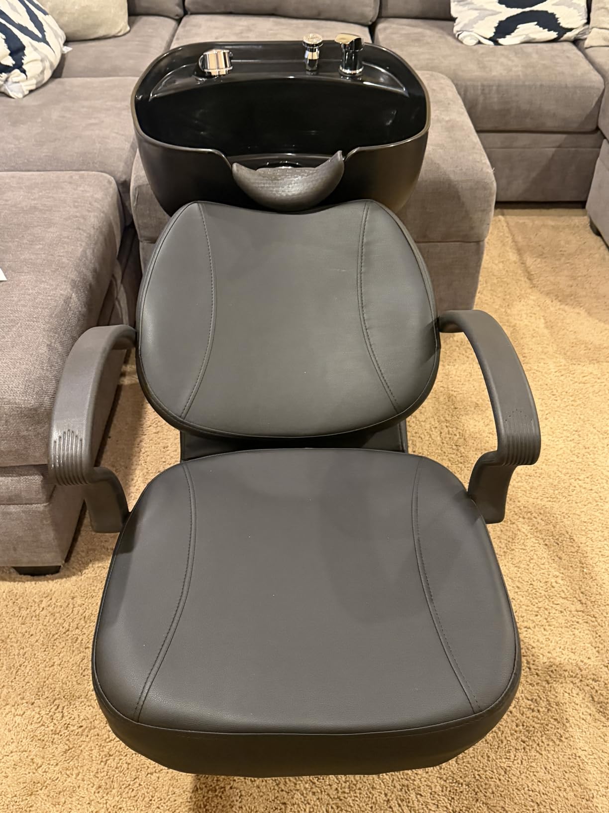 Shampoo Bowl and Chair Set, Backwash Shampoo Chair | 7.87'' Deep ABS Basin | Neck Rest | PU Leather | 450lbs Capacity | Side Storage | Ideal for Barbershop Spa Home Studio customer photo 1