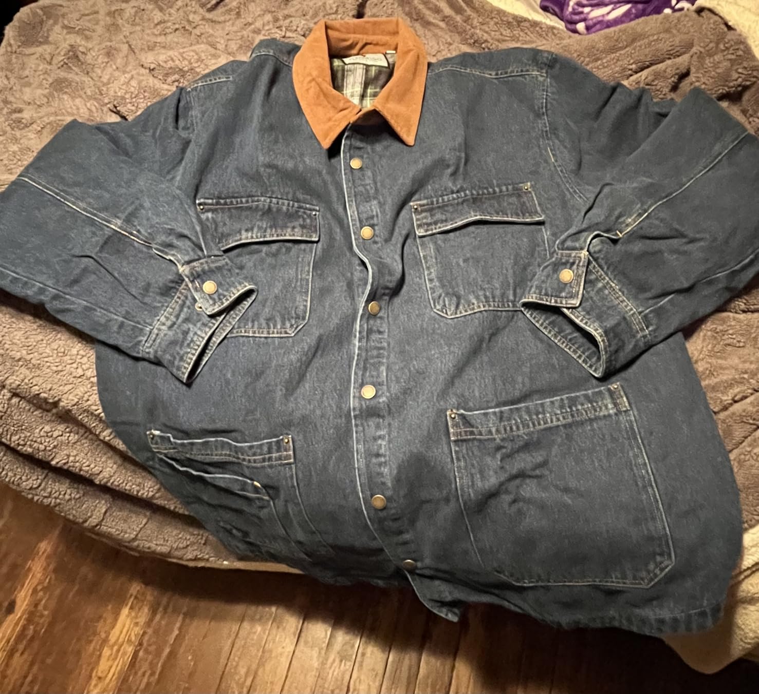 Men's Flannel Lined Denim Chore Coat, Snap Button Workwear customer photo 1