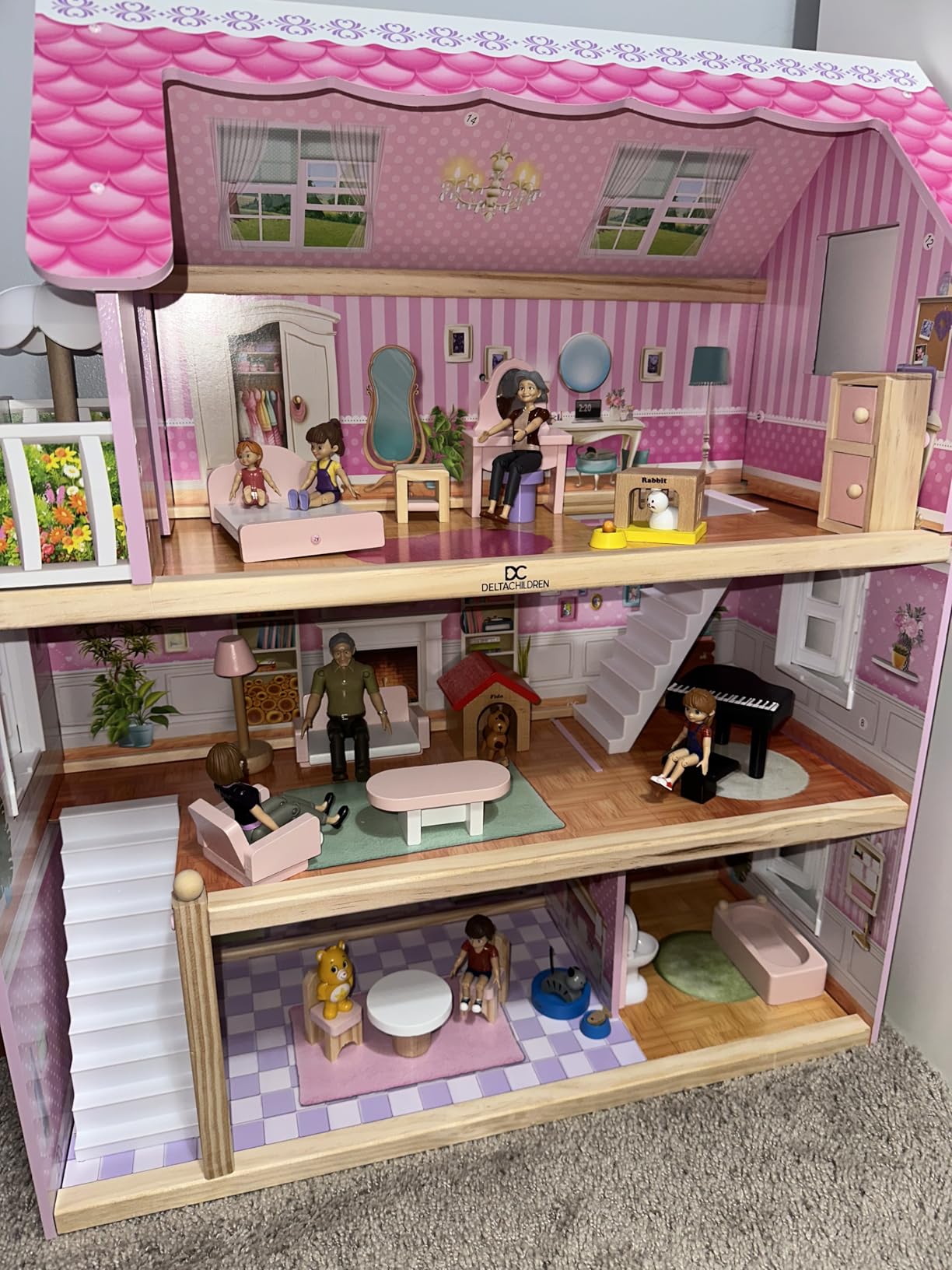 Delta Children Little Gem Dollhouse - 3-Story Dollhouse with 4 Rooms - Includes 16 Accessories - Fits 5-inch Dolls - Pretend Play Dream Gift for Ages 3+ customer photo 2