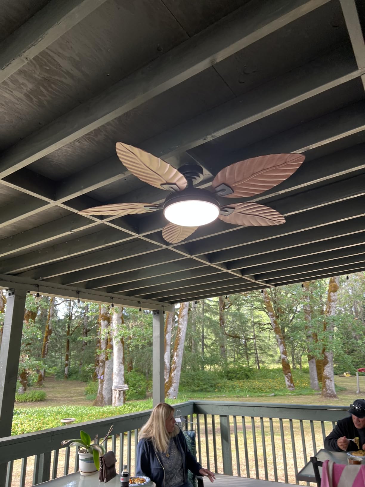 PHORUS 52 Inch Tropical Ceiling Fans with Lights and Remote, Outdoor Palm Leaf Ceiling Fan for Patios Porch Bedroom, Dimmable, 6 Speeds, Reversible, Dark Brown customer photo 2