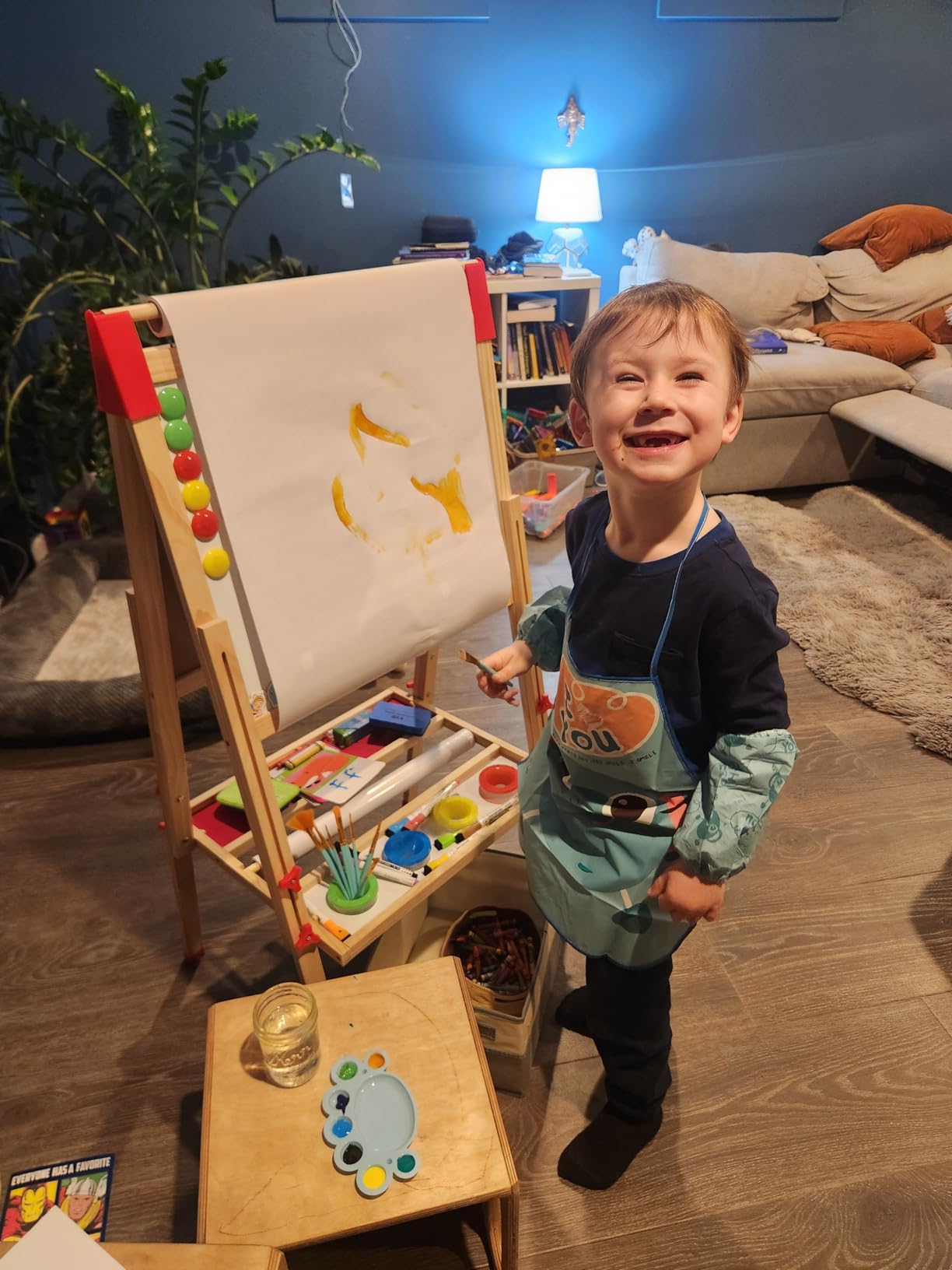 Adjustable Wooden Art Easel for Kids, Double Sided Chalkboard & Whiteboard | Drawing & Painting Station with 114+ Art Supplies, Height Adjustable Magnetic Board for Toddlers Ages 3-12, 2 Paper Rolls customer photo 1