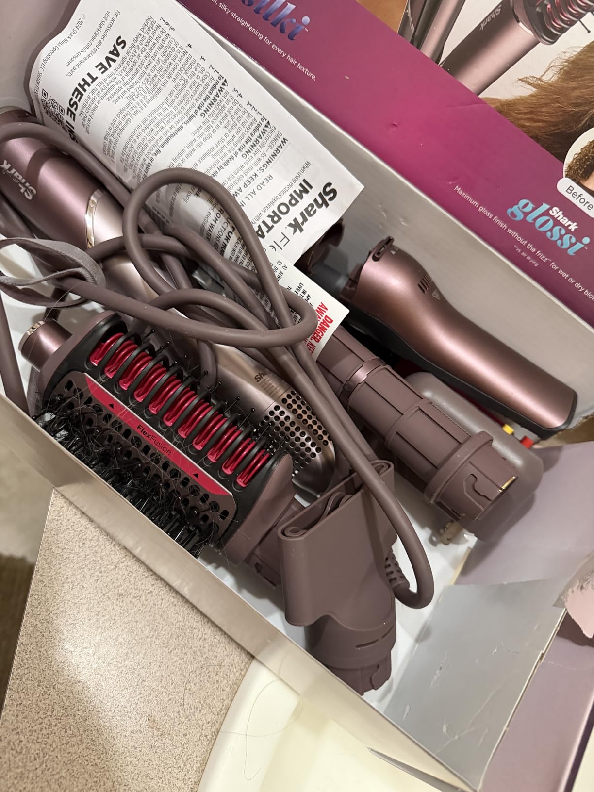 Shark FlexFusion Hair Straightener & Powerful Hair Dryer (HD641S) - Cosmic Blush, Ceramic Air Styler with Auto-Wrap Curlers customer photo 2