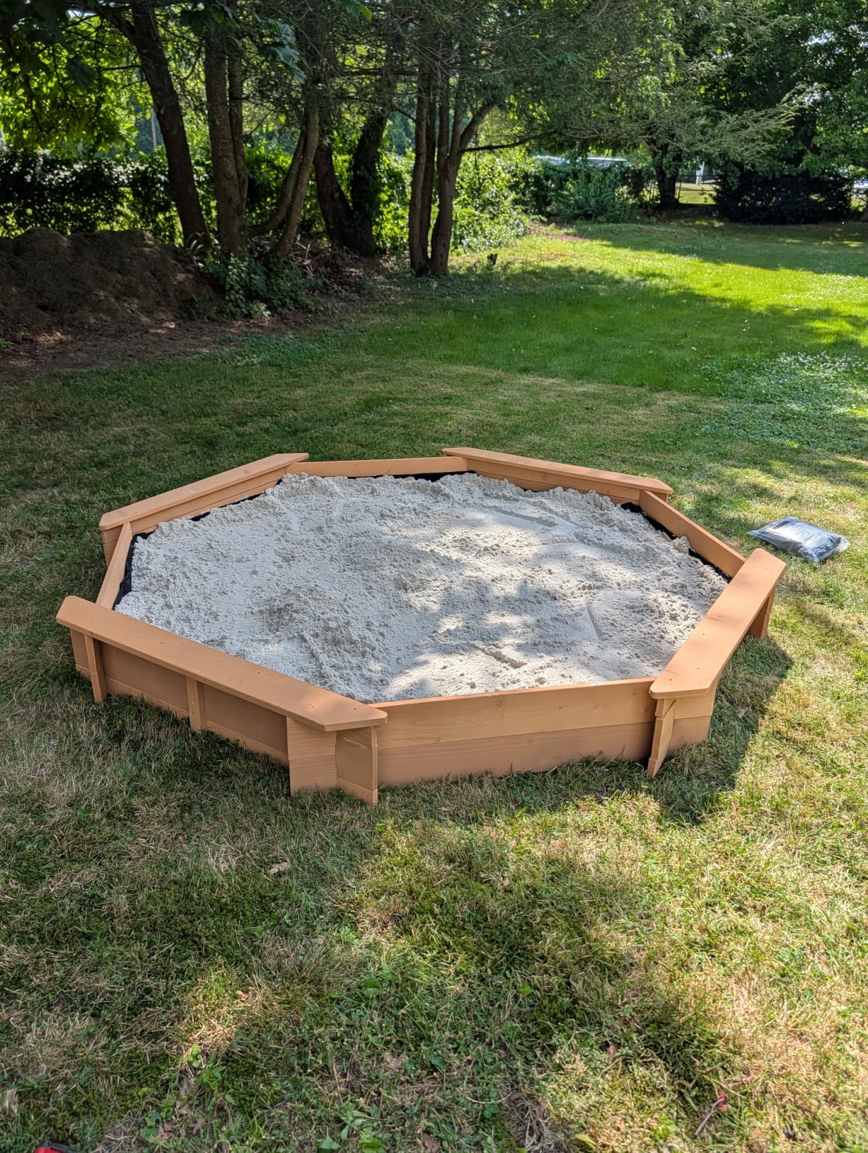 Best Choice Products Large Outdoor Octagon Wooden Sand Box for Kids, Sandbox with Cover, 4 Reinforced Benches Support up to 220 lbs Each, Bottom Liner for Drainage - Brown customer photo 1