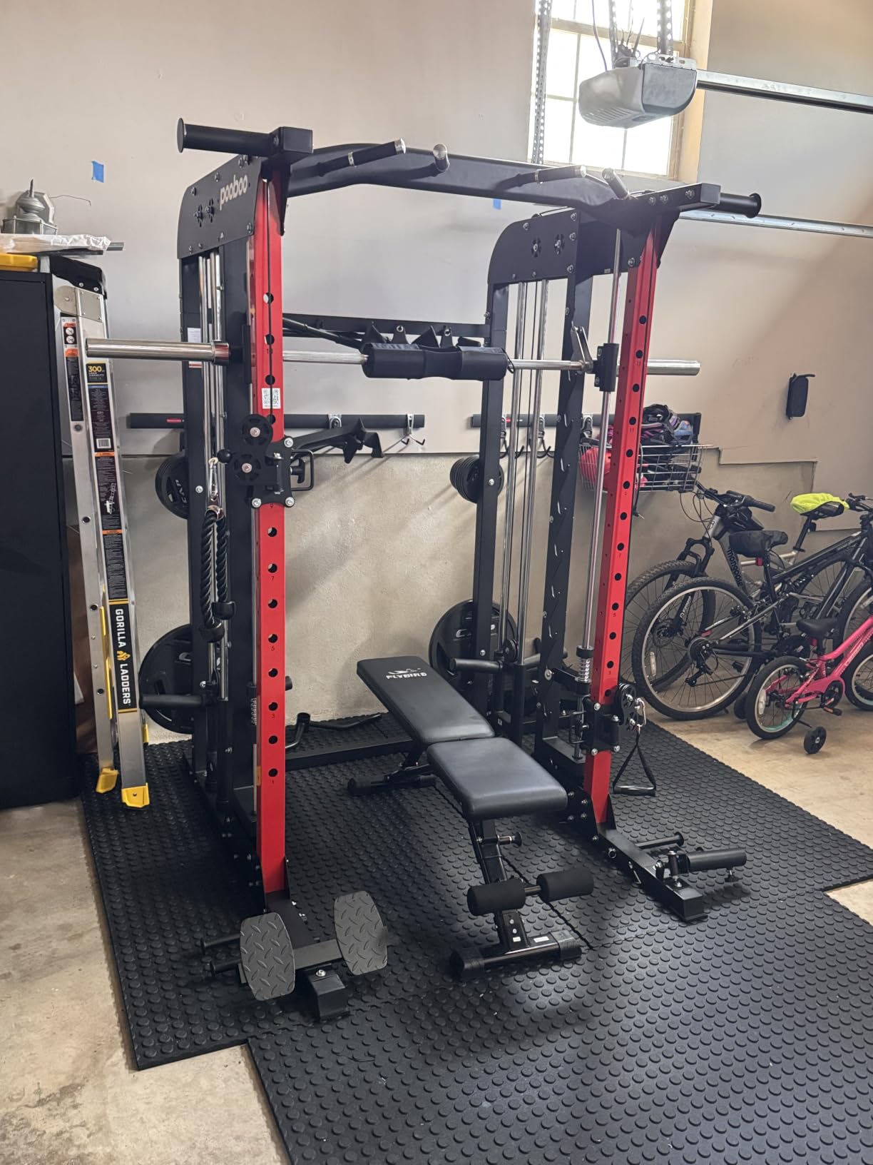 pooboo Multi-Functional Machine Power Cage, 2000LB Squat Rack, LAT-Pull Down System, Dual Pulley Cable Crossover System, Home Gym Workout Machine with Strength Training Attachments customer photo 1