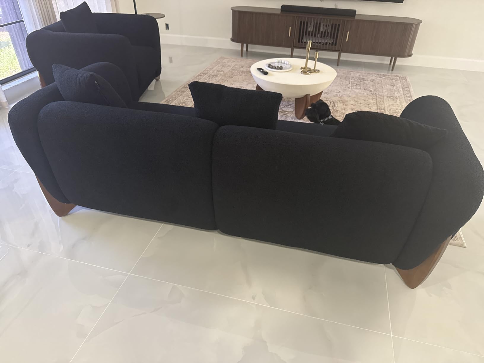 Morden Fort Modern Cloud Couch - 3 Seater Sherpa Boucle Sofa with Wood Legs, Ultra-Thick High Resilience Cushion with 3 Matching Pillows Upholstered Comfy Couch Sofa for Living Room - Off White 87'' customer photo 2