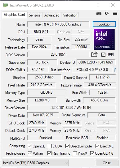 ASRock Intel Arc B580 Challenger 12GB OC GDDR6 Graphics Card, Xe2-HPG, 2740MHz GPU, 12GB GDDR6 192 Bits, PCIe 4.0, Dual Fans, 0dB Silent, DP 2.1, HDMI 2.1a customer photo 2