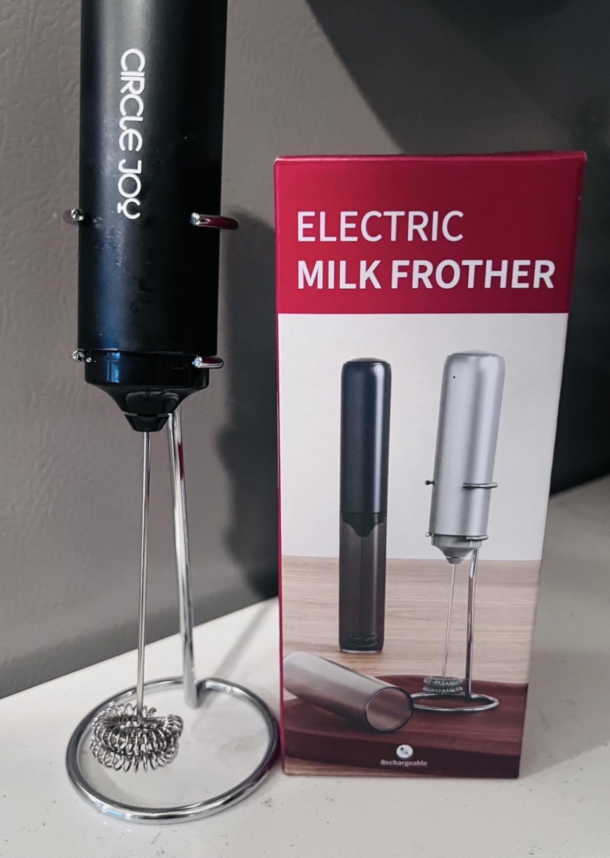 CIRCLE JOY Rechargeable Milk Frother Handheld, Dual Coil Whisk Head Electric Coffee Frother customer photo 2