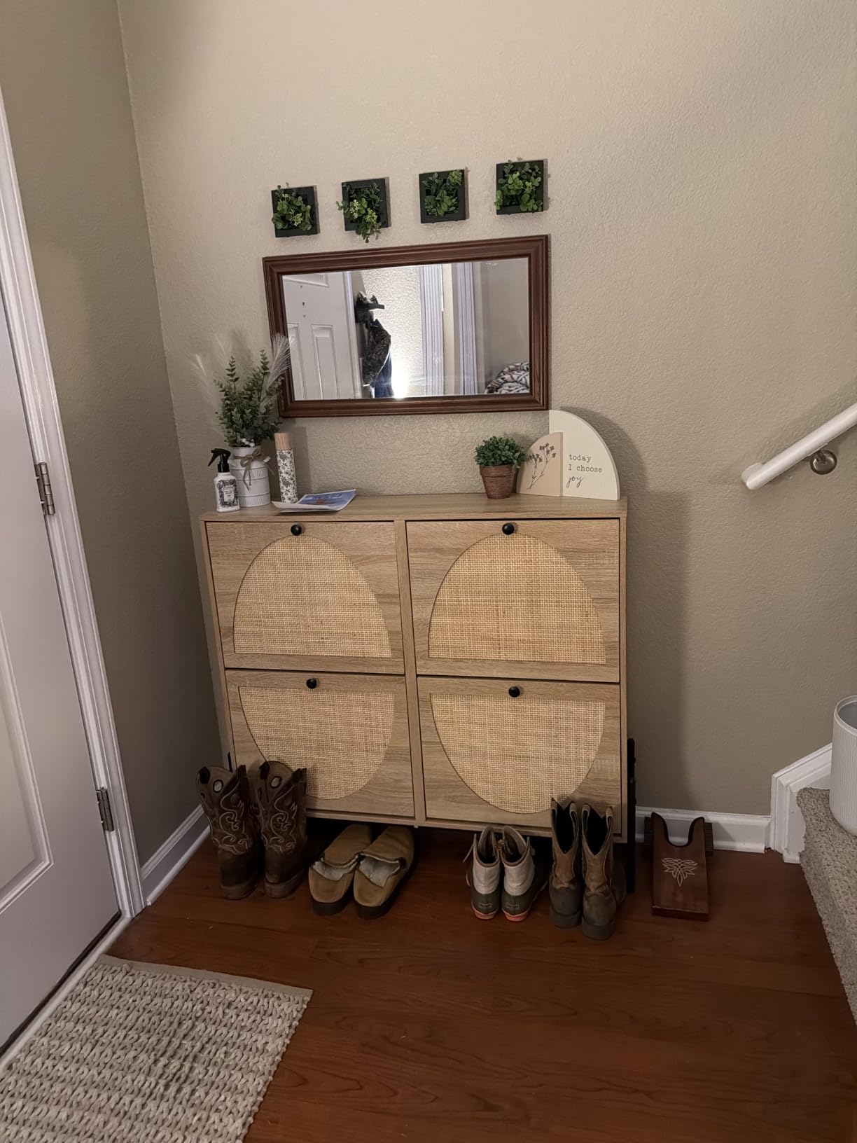 IRONCK Rattan Shoe Cabinet Storage with 4 Flip Drawers, Freestanding Shoe Storage Organizer Cabinet for Entryway, Narrow Shoe Rack Cabinet, Oak customer photo 1