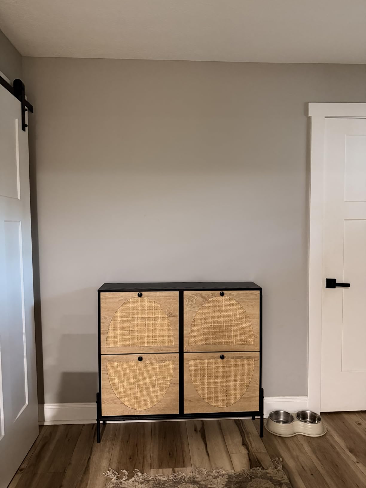 IRONCK Rattan Shoe Cabinet Storage with 4 Flip Drawers, Freestanding Shoe Storage Organizer Cabinet for Entryway, Narrow Shoe Rack Cabinet, Oak customer photo 2