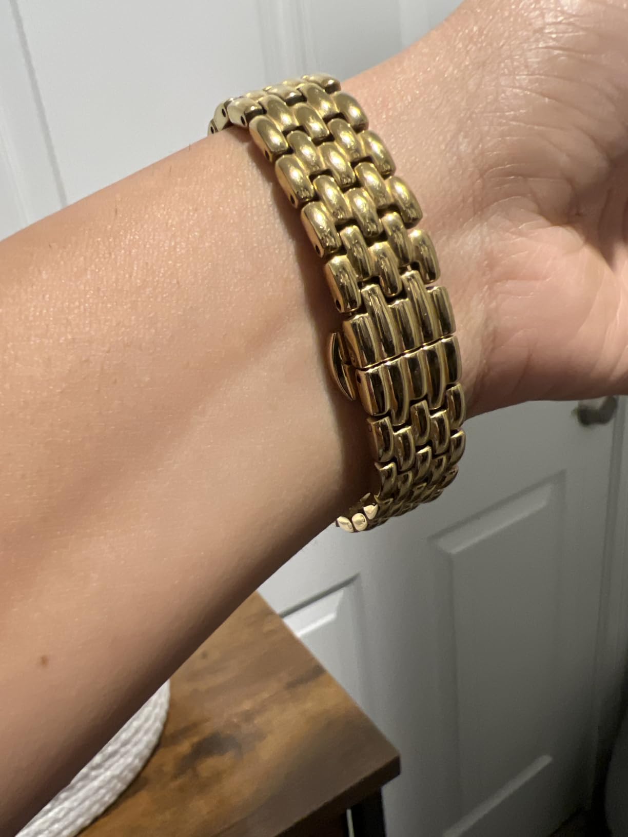 Gold Watches for Women with Vintage Rectangular Case, White Roman Dial, Stainless Steel Band, Adjustment Tool Included, Water Resistant customer photo 1