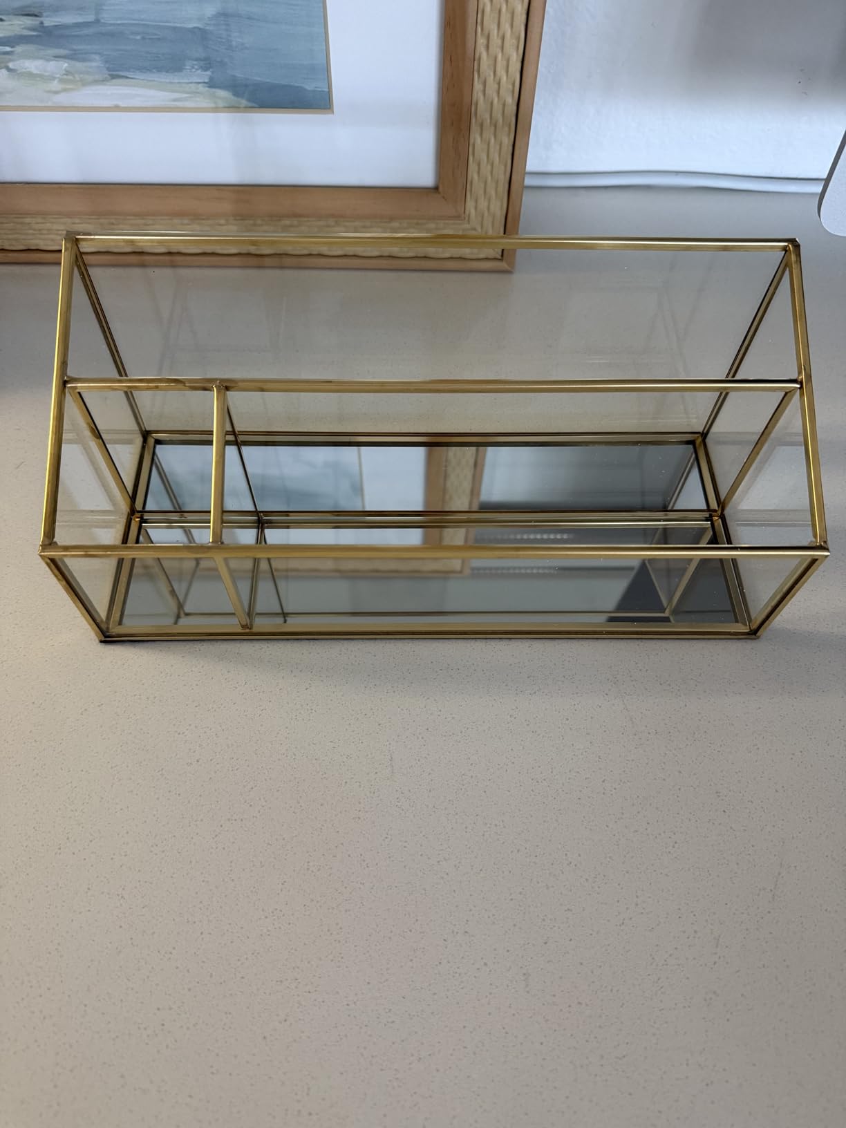 Hipiwe Makeup Organizer Countertop Cosmetic Display Case Gold Glass Vanity Storage Holder 3 Slots customer photo 1