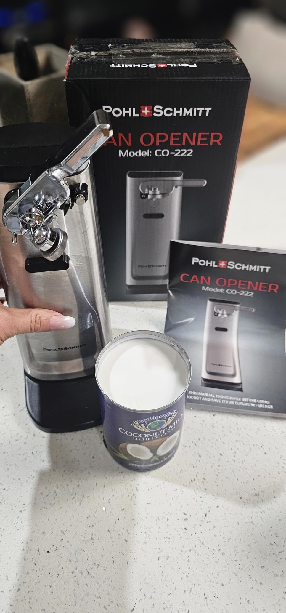 POHL SCHMITT Electric Can Opener, Knife Sharpener & Bottle Opener, Easy Push Down Lever, Works with Standard And Pop-Top Cans, Durable Stainless Steel & ABS - Kitchen Essentials and Accessories customer photo 1